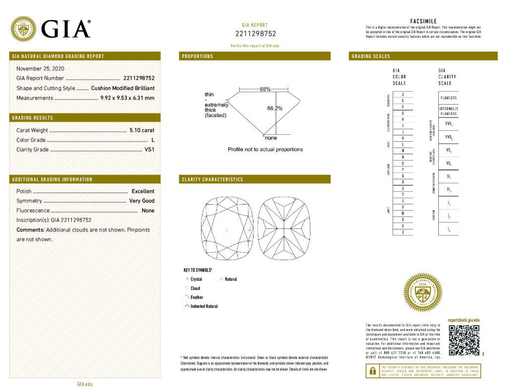 Taille coussin Alexander, diamant taille coussin certifié GIA de 5,10 carats L VS1 en vente