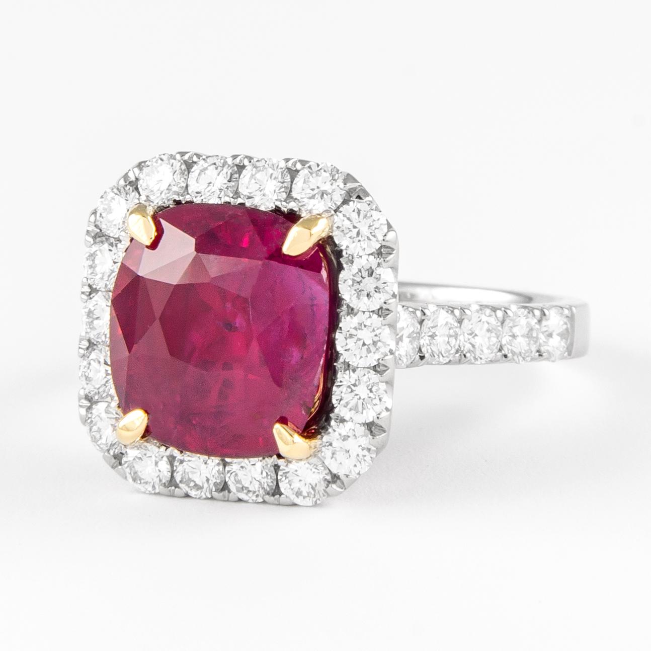 Modern Alexander GIA Certified 5.24ct No Heat Ruby with Diamonds Ring 18k Two Tone Gold For Sale