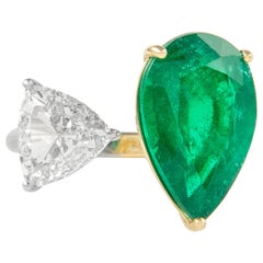 Alexander GIA-zertifizierter 5,91 Karat Toi Et Moi Smaragd & Diamanten Ring aus 18 Karat Gold