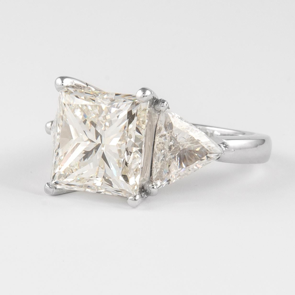 Modern Alexander GIA Certified 6.05ct Princess Cut Diamond Three-Stone Ring Platinum For Sale