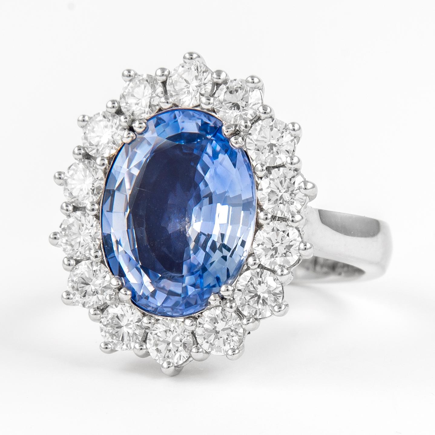 Oval Cut Alexander GIA Certified 6.27ct No Heat Ceylon Sapphire with Diamonds Ring 18k For Sale