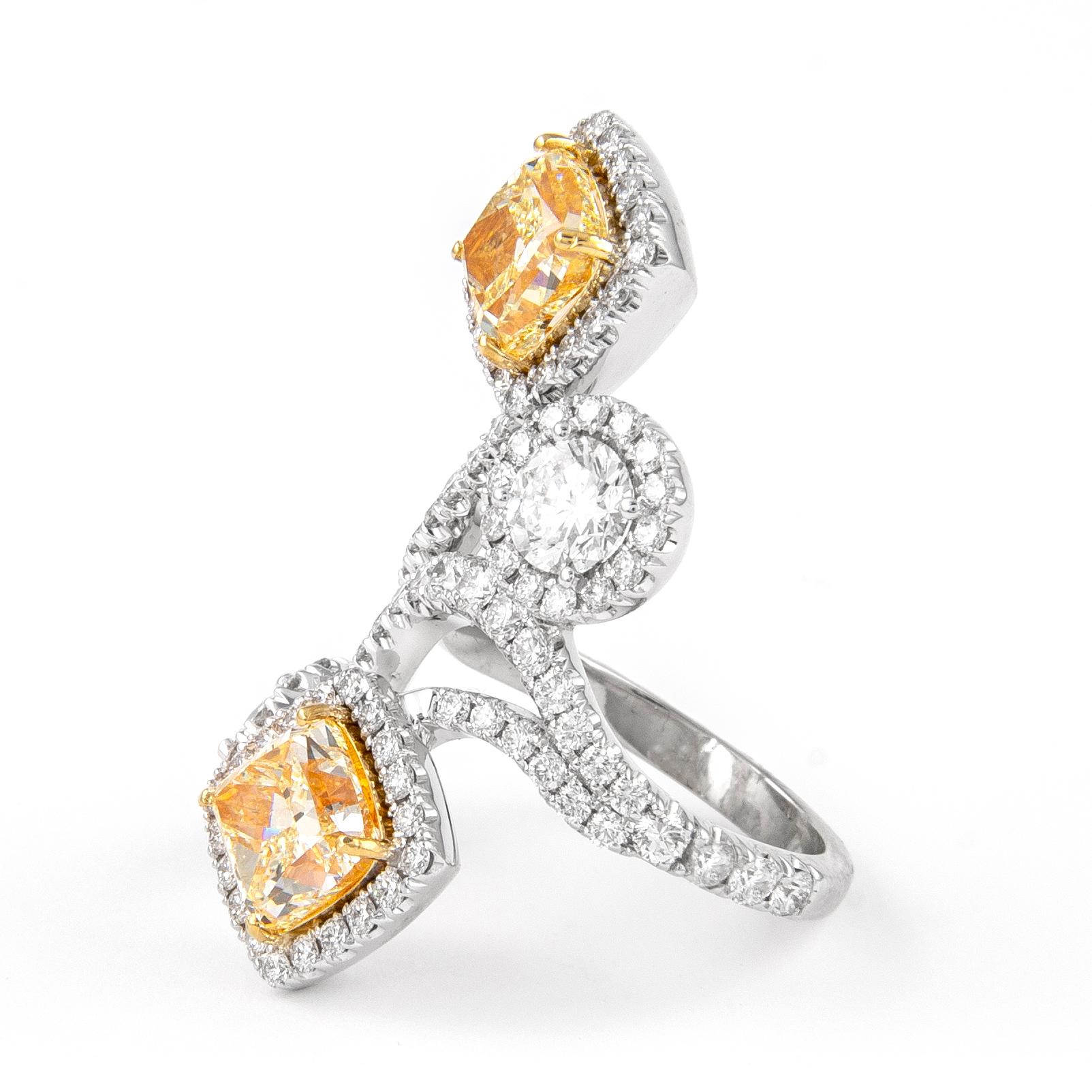 Cushion Cut Alexander GIA Certified 6.40 Carat Yellow YZ Diamond Ring Cocktail Ring 18k Gold For Sale
