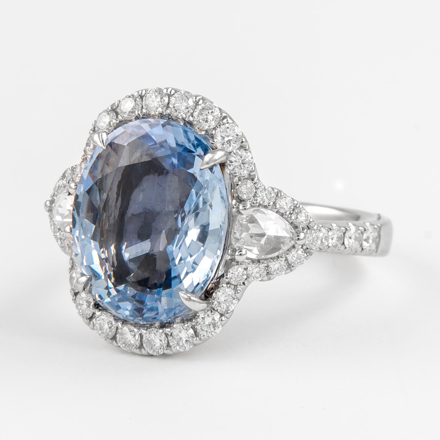 Oval Cut Alexander GIA Certified 6.88ct No Heat Ceylon Sapphire with Diamonds Ring 18k For Sale