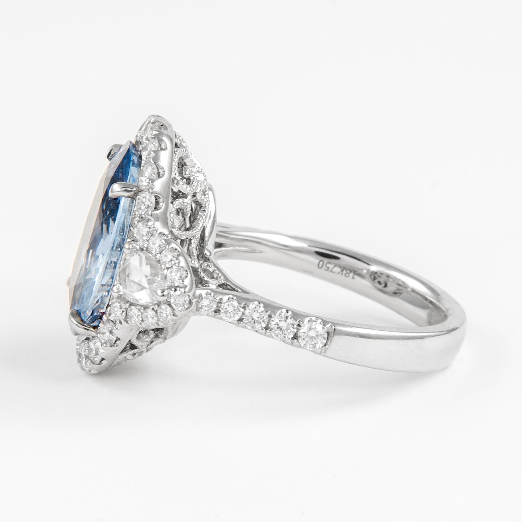 Alexander GIA Certified 6.88ct No Heat Ceylon Sapphire with Diamonds Ring 18k In New Condition For Sale In BEVERLY HILLS, CA
