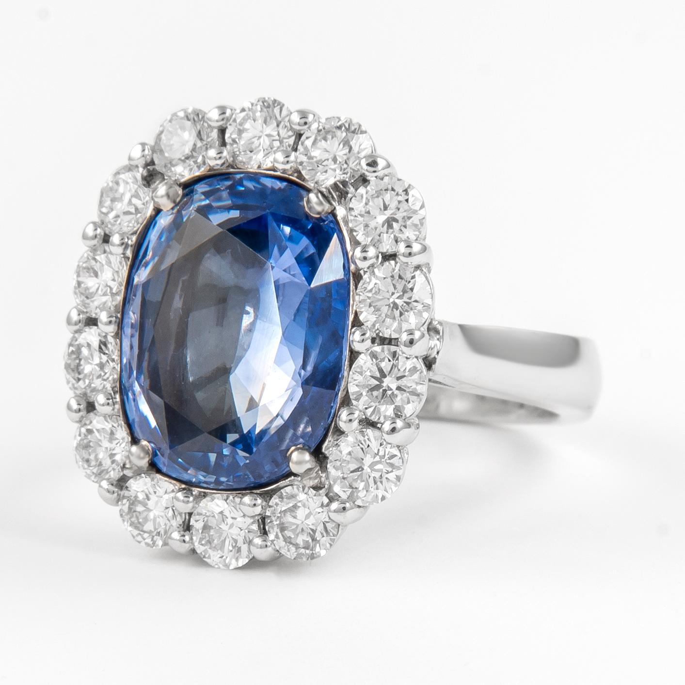 Oval Cut Alexander GIA Certified 7.60ct No Heat Ceylon Sapphire with Diamonds Ring 18k For Sale