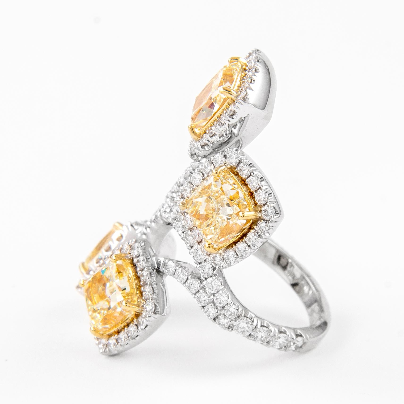 Alexander GIA zertifiziert 8,15 Karat Gelb YZ Diamant-Ring Cocktail-Ring 18k Gold (Kissenschliff) im Angebot