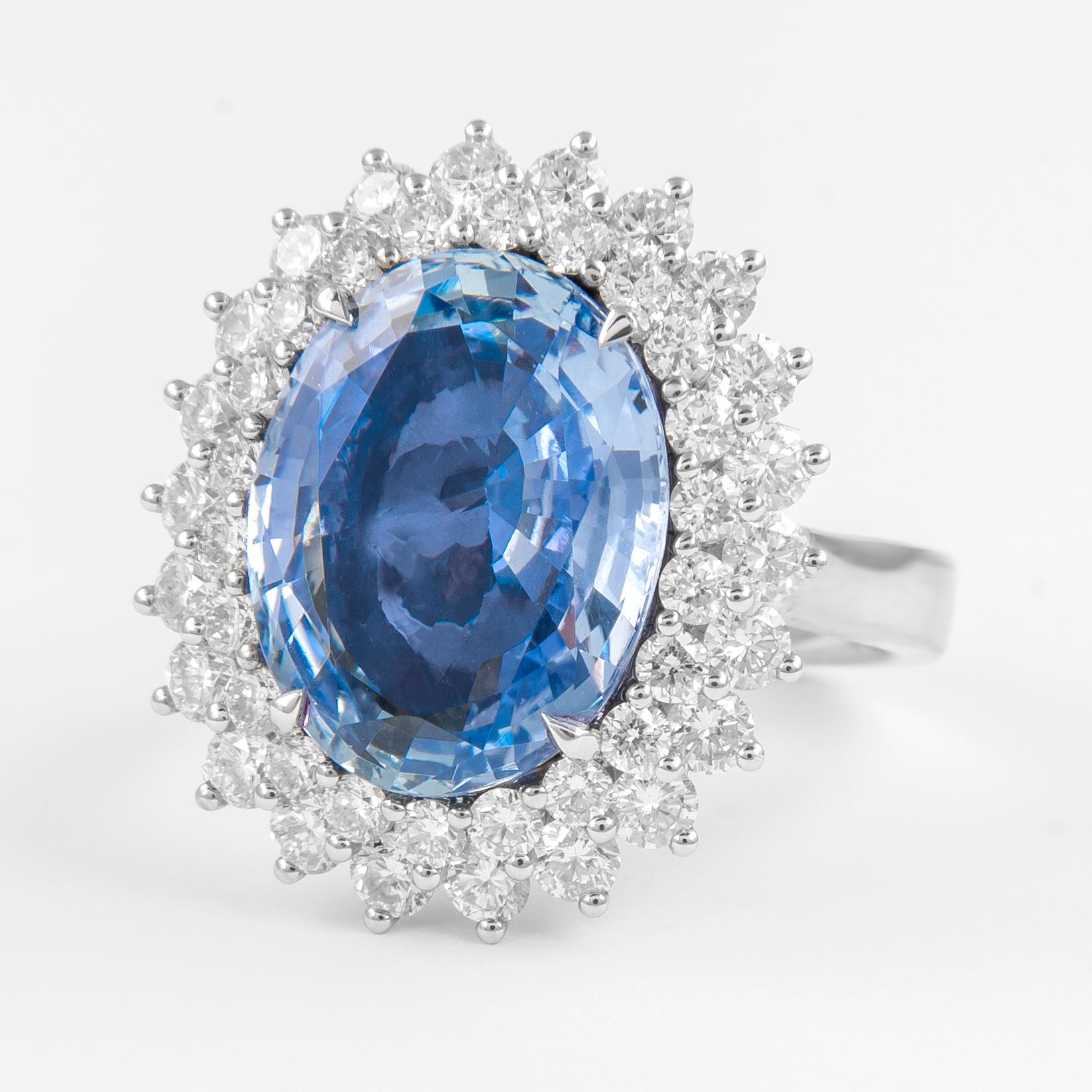 Oval Cut Alexander GIA Certified 8.96ct No Heat Ceylon Sapphire with Diamonds Ring 18k For Sale