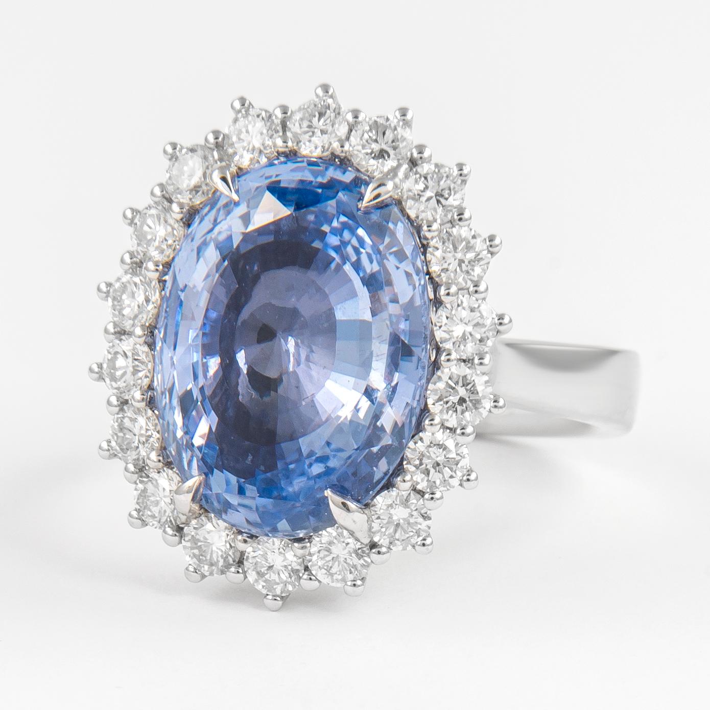 Contemporary Alexander GIA Certified 9.63ct No Heat Ceylon Sapphire with Diamond Halo 18k For Sale