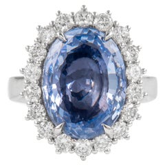 Alexander GIA Certified 9.63ct No Heat Ceylon Sapphire with Diamond Halo 18k