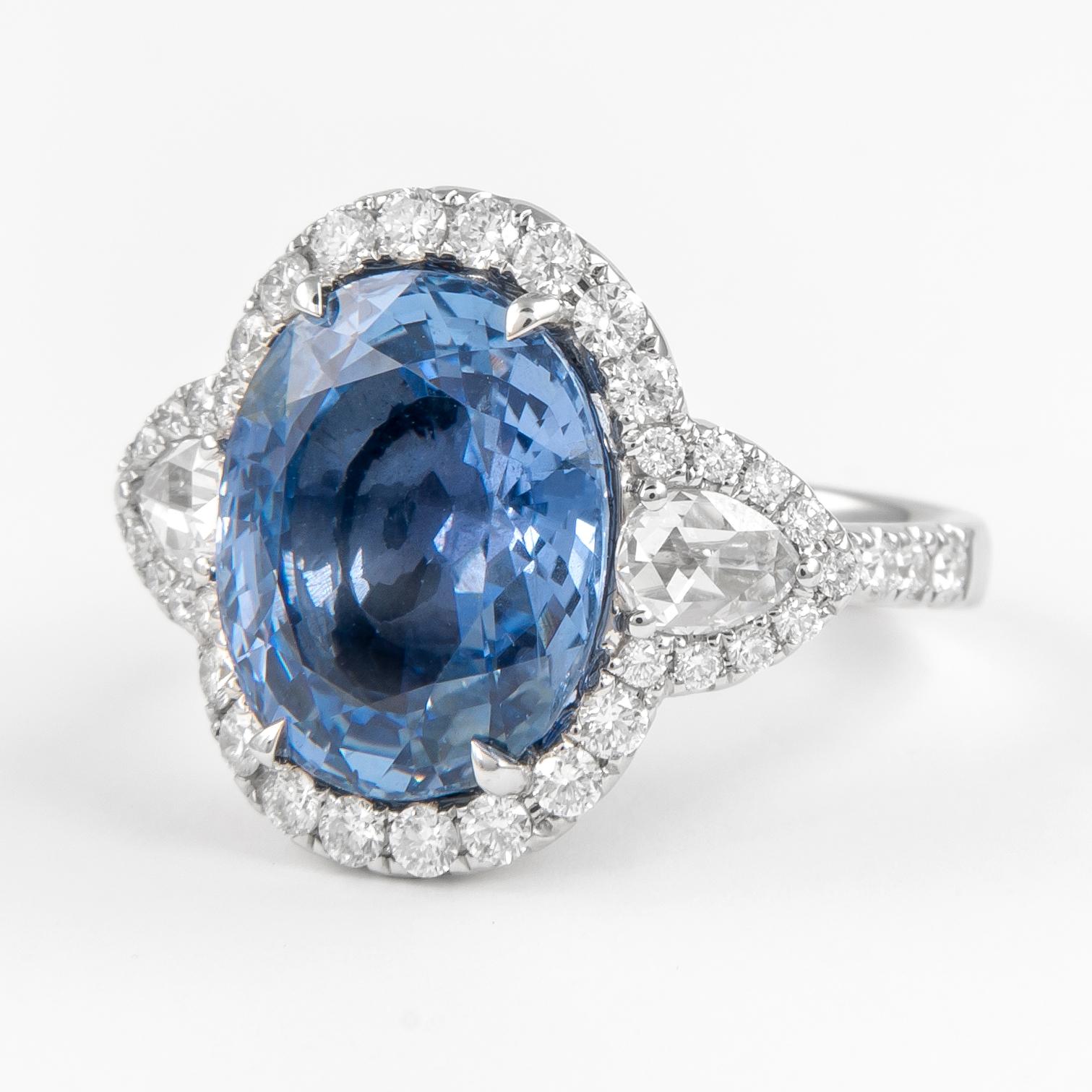 Oval Cut Alexander GIA Certified 9.82ct No Heat Ceylon Sapphire with Diamonds Ring 18k For Sale