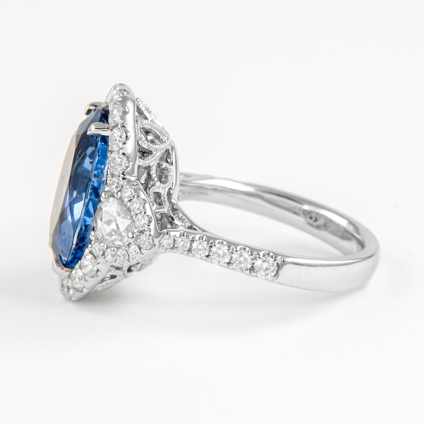 Alexander GIA Certified 9.82ct No Heat Ceylon Sapphire with Diamonds Ring 18k In New Condition For Sale In BEVERLY HILLS, CA