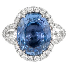 Alexander GIA zertifizierter 9,82 Karat unbehandelter Ceylon Saphir mit Diamanten Ring 18k