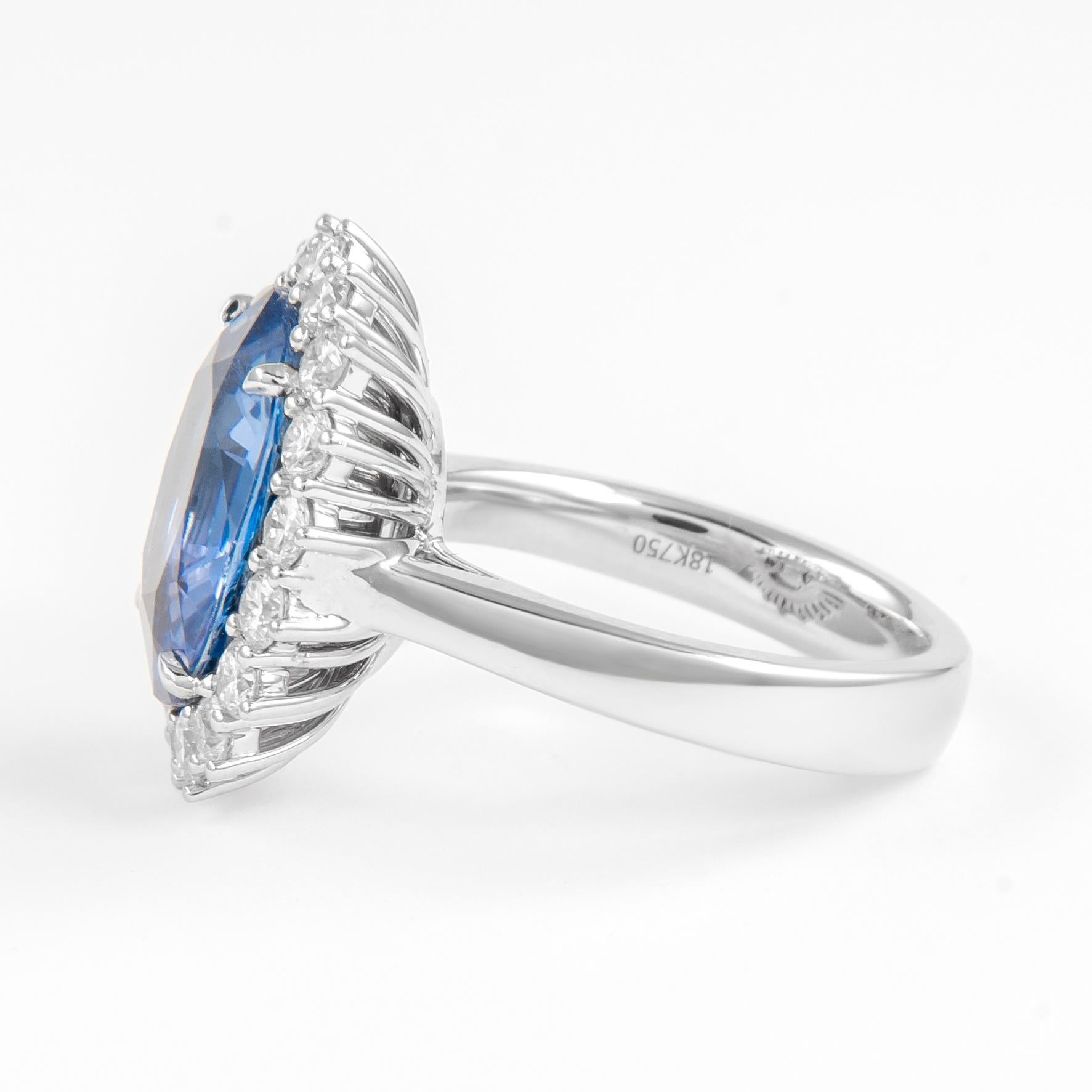 Alexander GIA Certified 9ct No Heat Ceylon Sapphire with Diamond Halo Ring 18k In New Condition In BEVERLY HILLS, CA