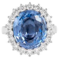 Alexander GIA Certified 9ct No Heat Ceylon Sapphire with Diamond Halo Ring 18k Alexander GIA Certified 9ct No Heat Ceylon Sapphire with Diamond Halo Ring 18k