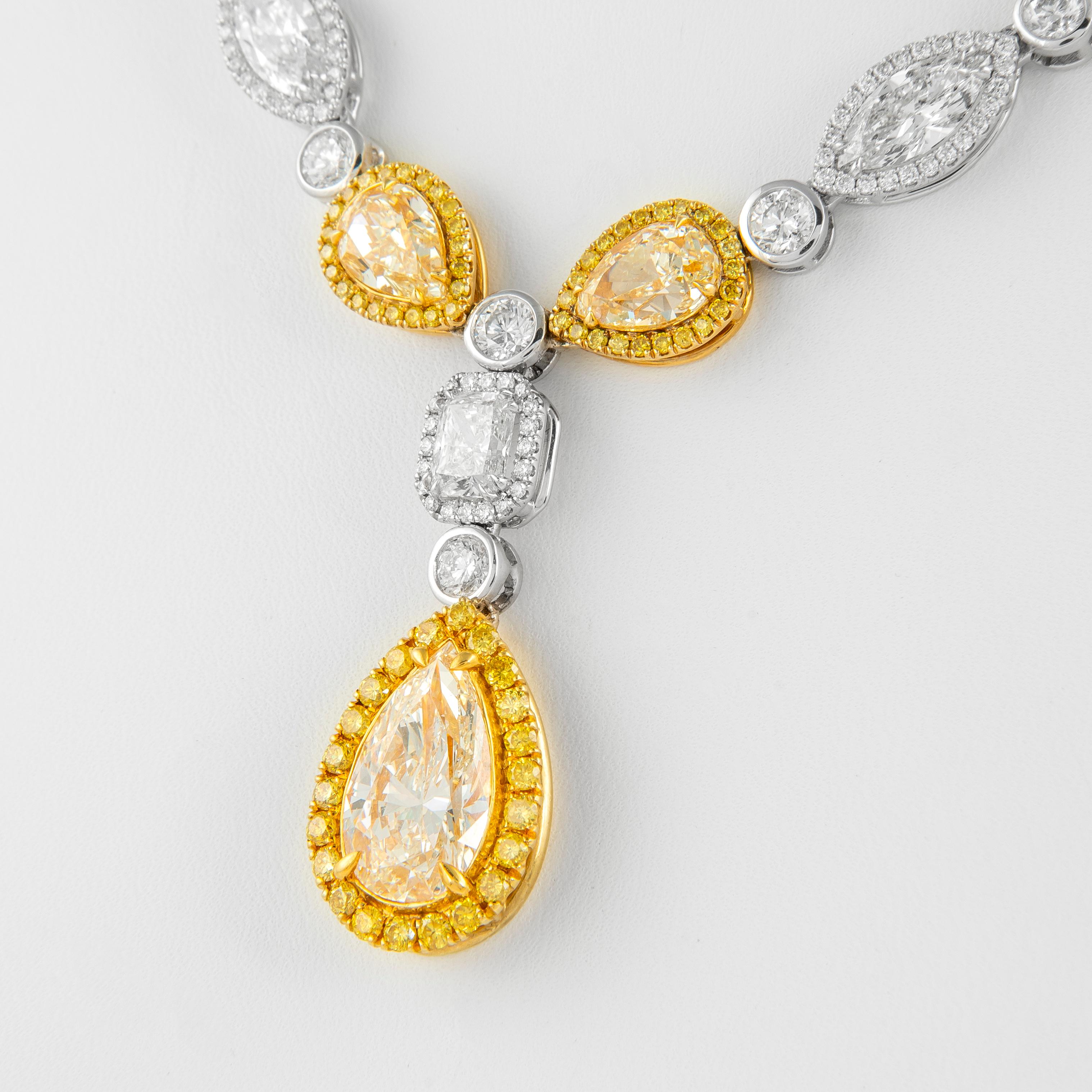 Contemporary Alexander GIA & EGL 49.89ctt Yellow & White Diamond Drop Necklace 18k