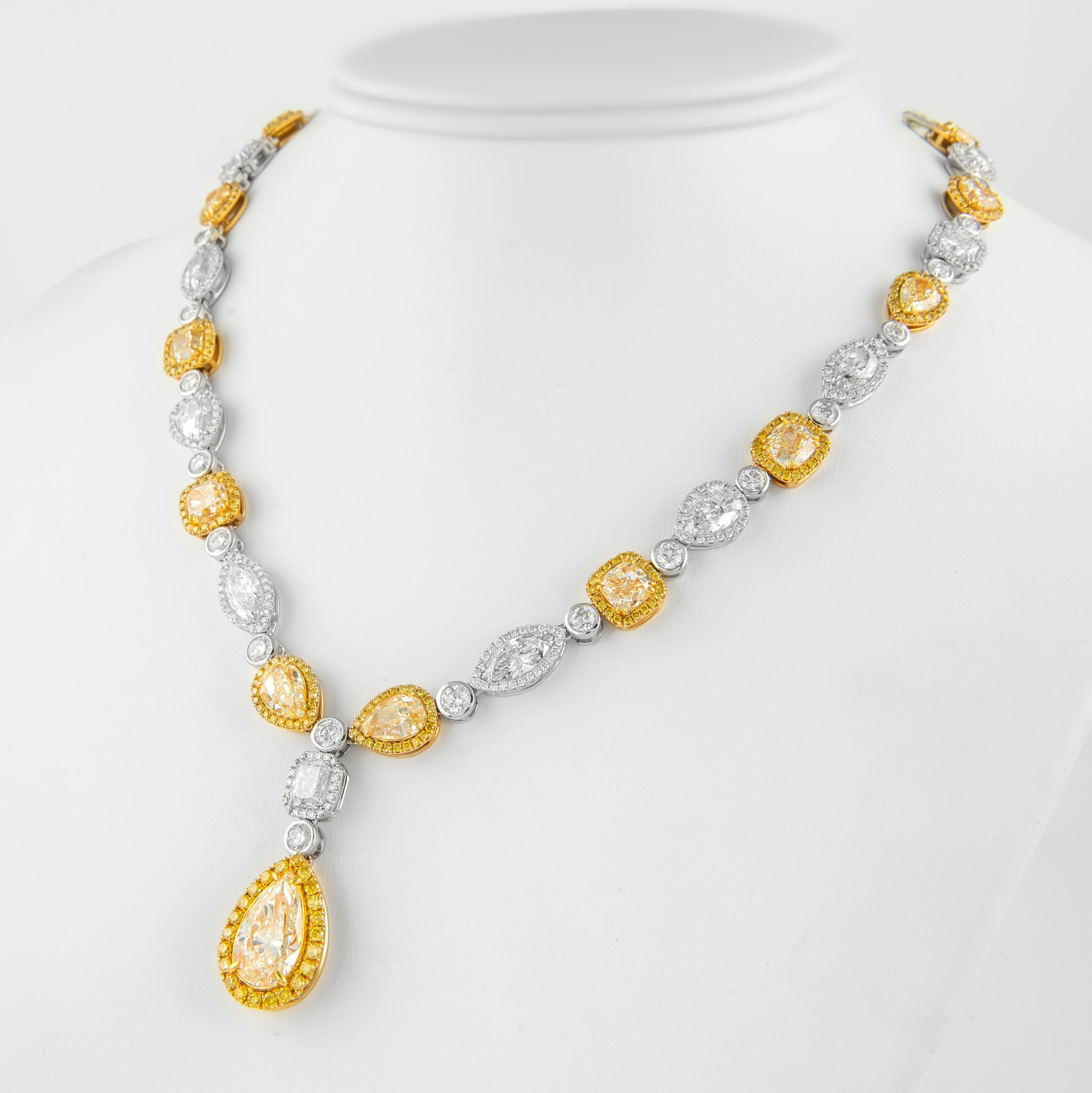 Pear Cut Alexander GIA & EGL 49.89ctt Yellow & White Diamond Drop Necklace 18k