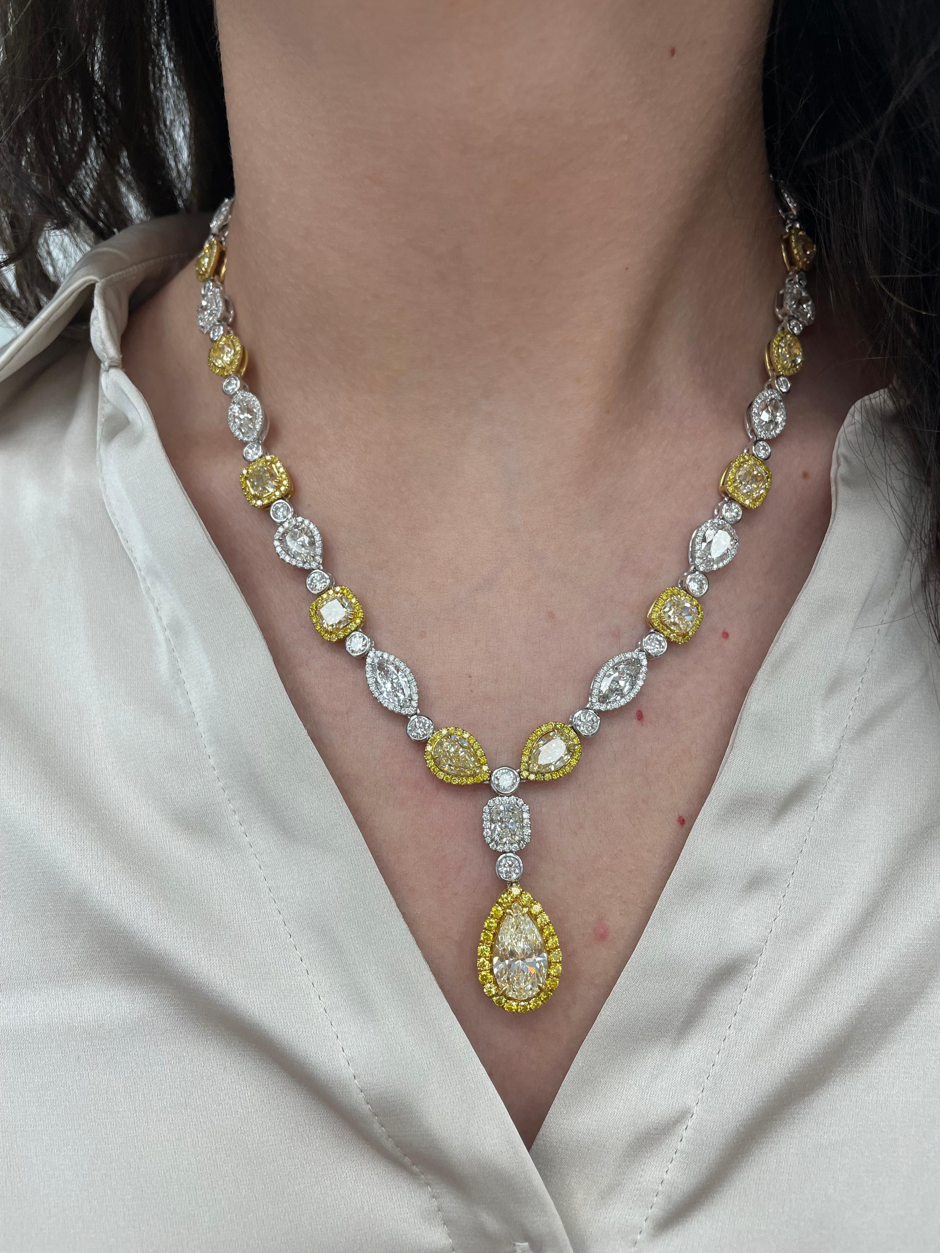 Alexander GIA & EGL 49.89ctt Yellow & White Diamond Drop Necklace 18k In New Condition In BEVERLY HILLS, CA