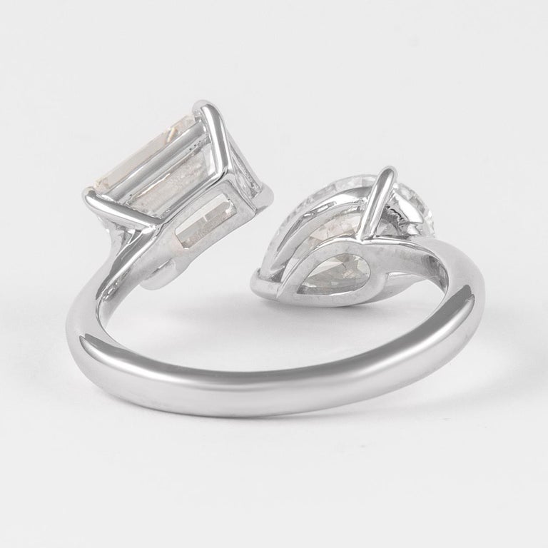Women's Alexander GIA & EGL Certified 3.71 Carat Toi Et Moi Diamonds Ring 18k White Gold For Sale