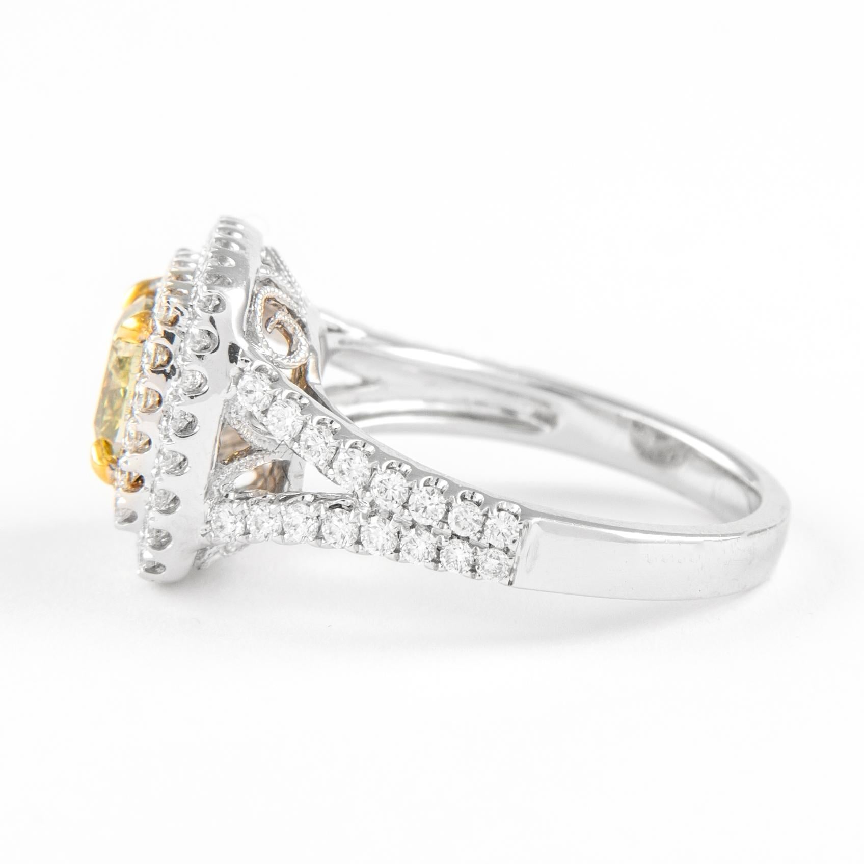 Alexander GIA Fancy Deep Yellow Diamond Double Halo Ring 18k Two Tone In New Condition For Sale In BEVERLY HILLS, CA