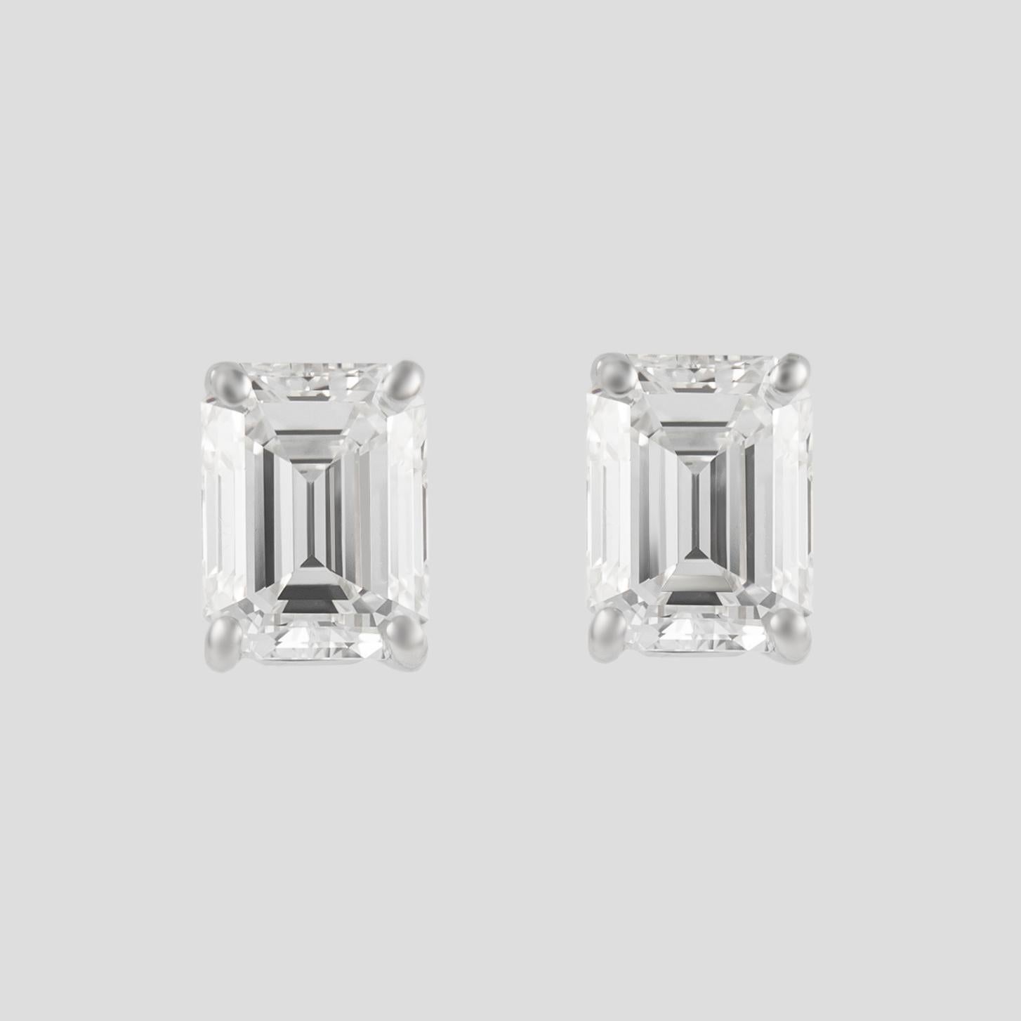 Alexander GIA G VS1 2.37 Carat Emerald Cut Diamond Stud Earrings White Gold In New Condition In BEVERLY HILLS, CA
