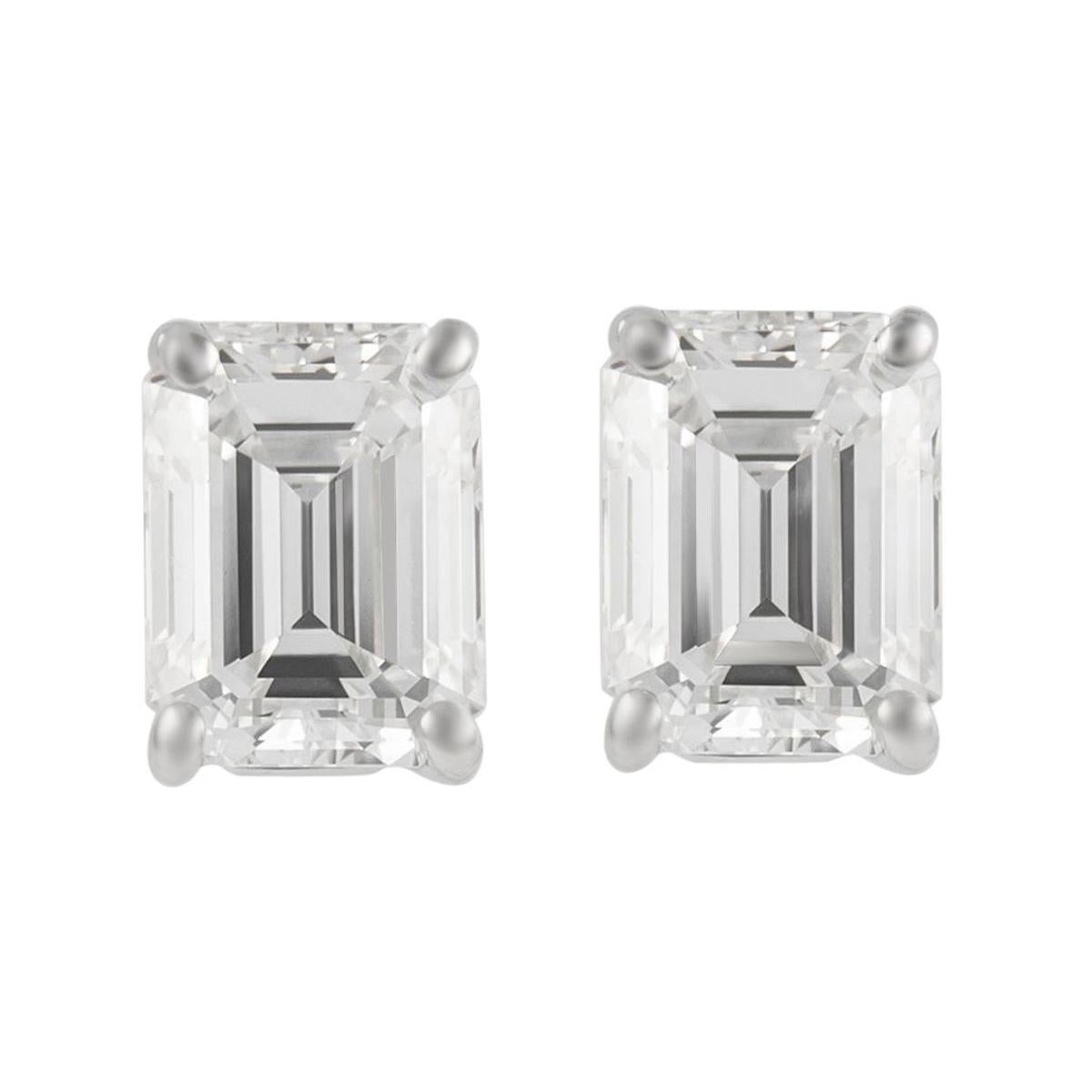Alexander GIA G VS1 2.37 Carat Emerald Cut Diamond Stud Earrings White Gold