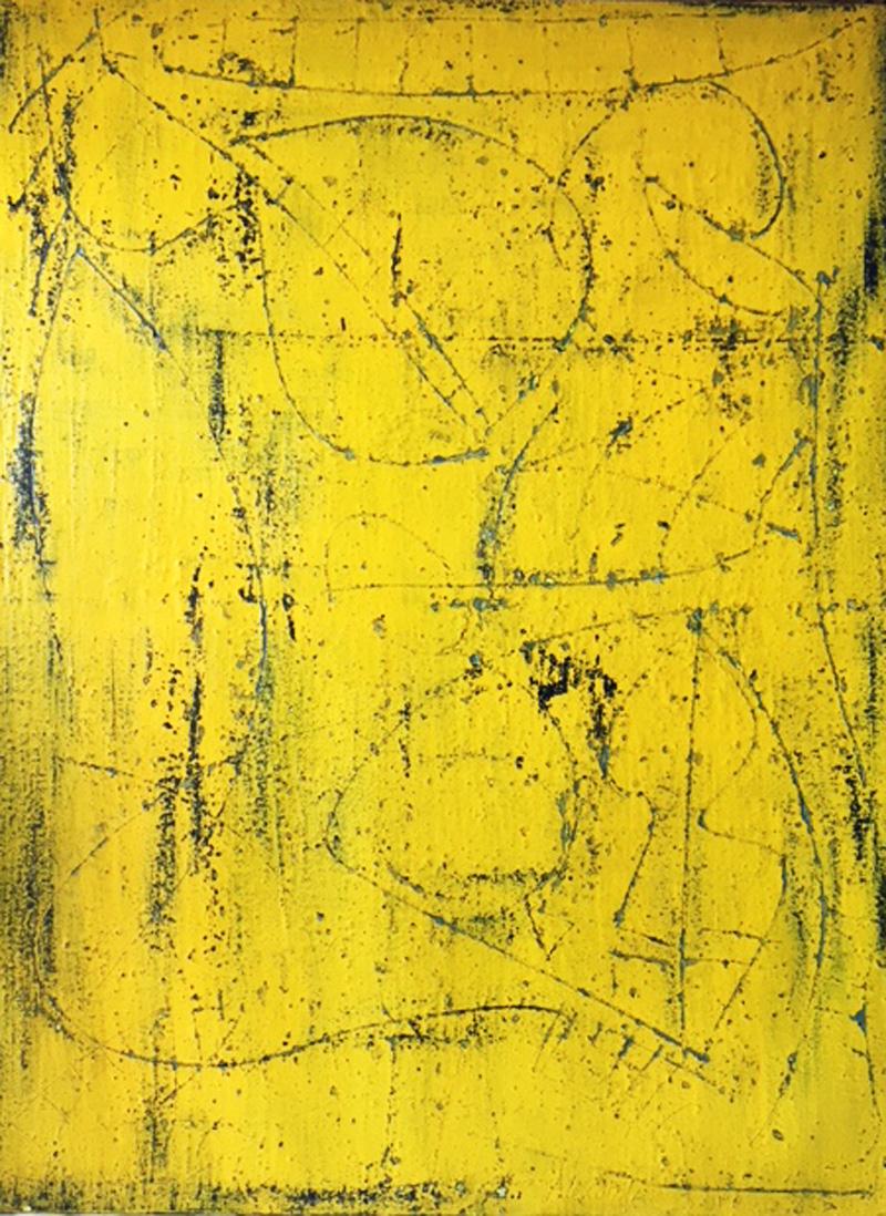 Alexander Gore Abstract Painting - Tracks Of The Future Contemporary Yellow Gray Abstract