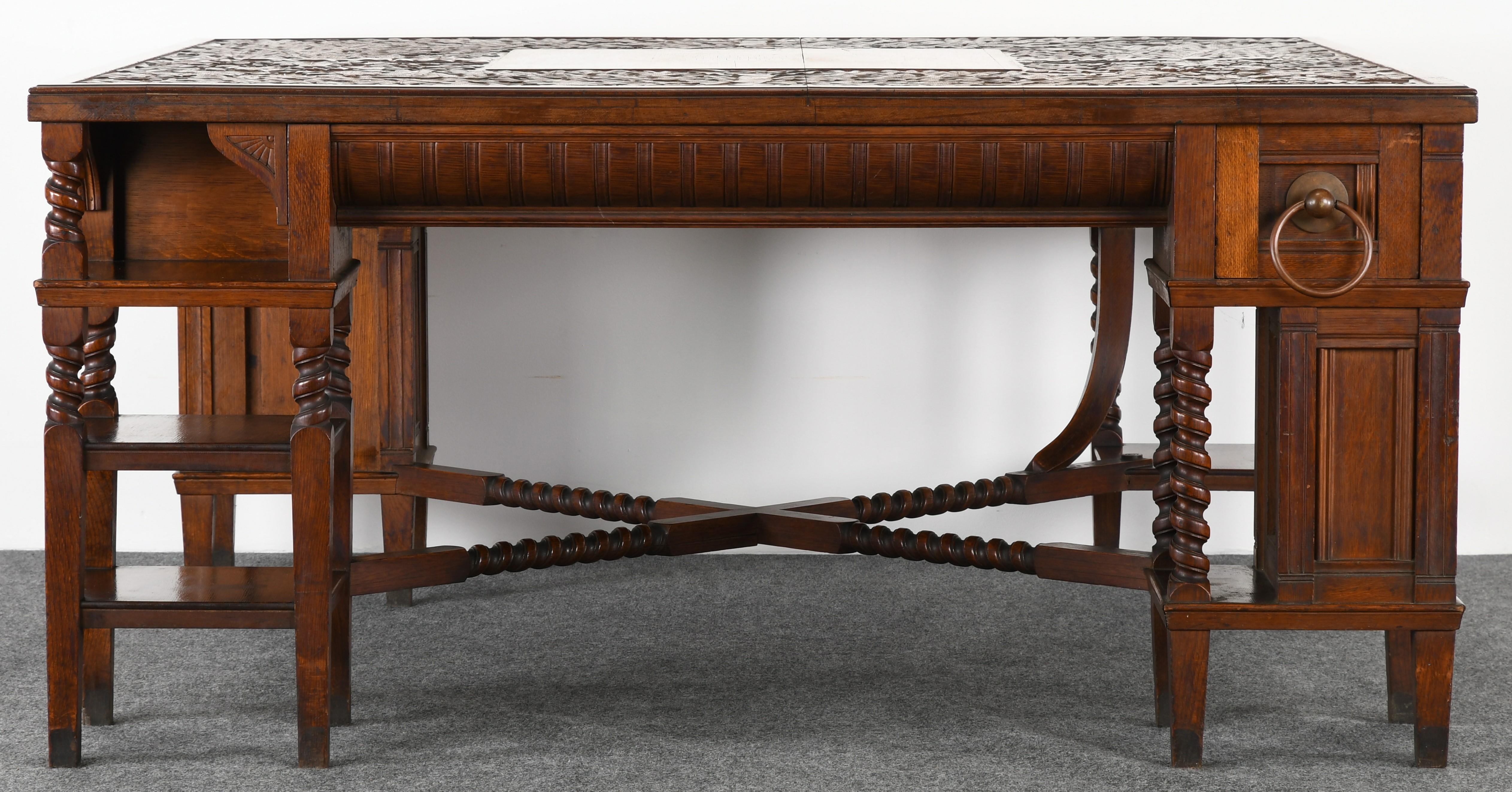 This Birchbrow library desk is an important and historical piece once belonging to Father Thomas Sanders, a friend of Alexander Graham Bell. The desk was crafted in the 1880s where he built 