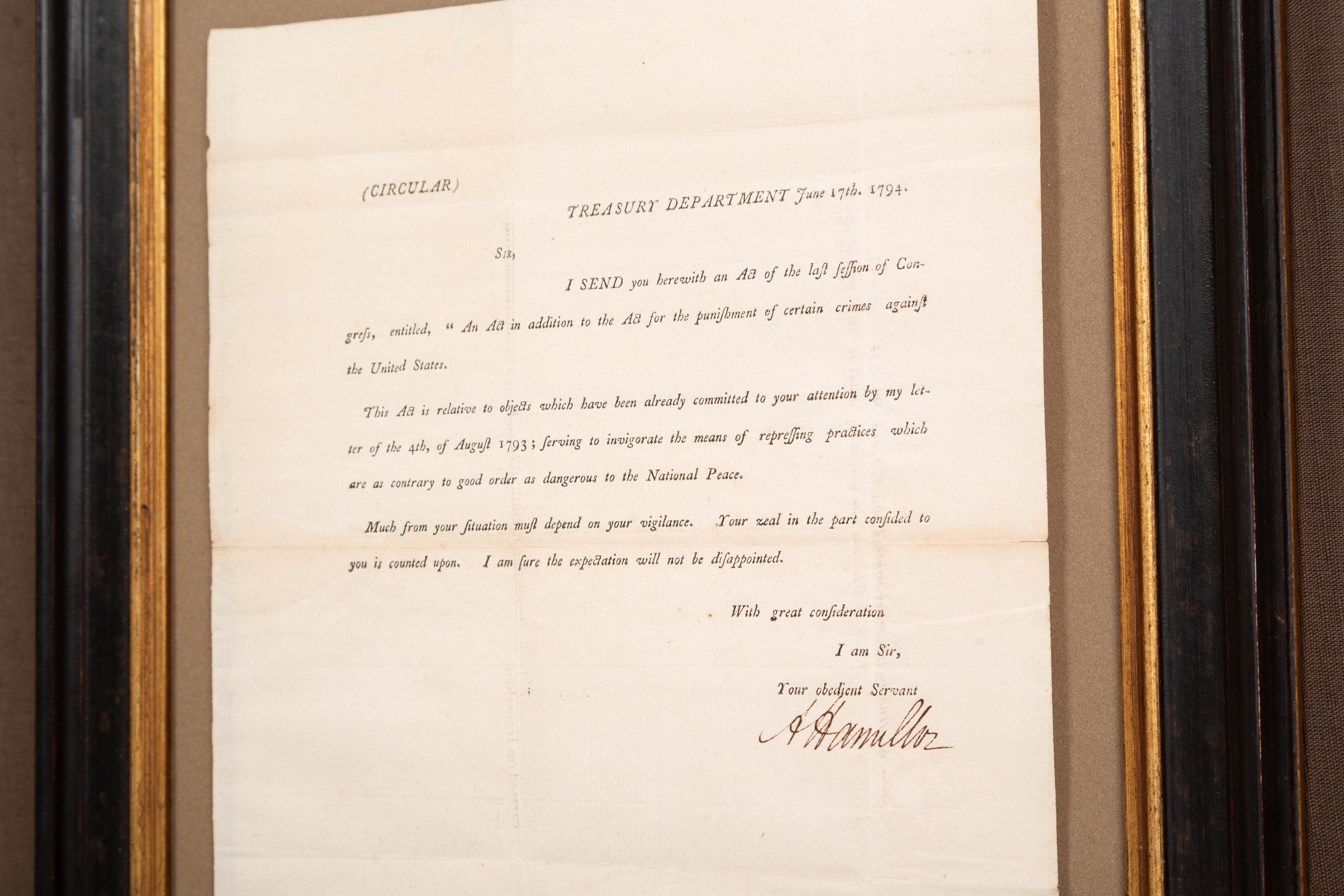 American Alexander Hamilton Signed Treasury Department Letter, 1794