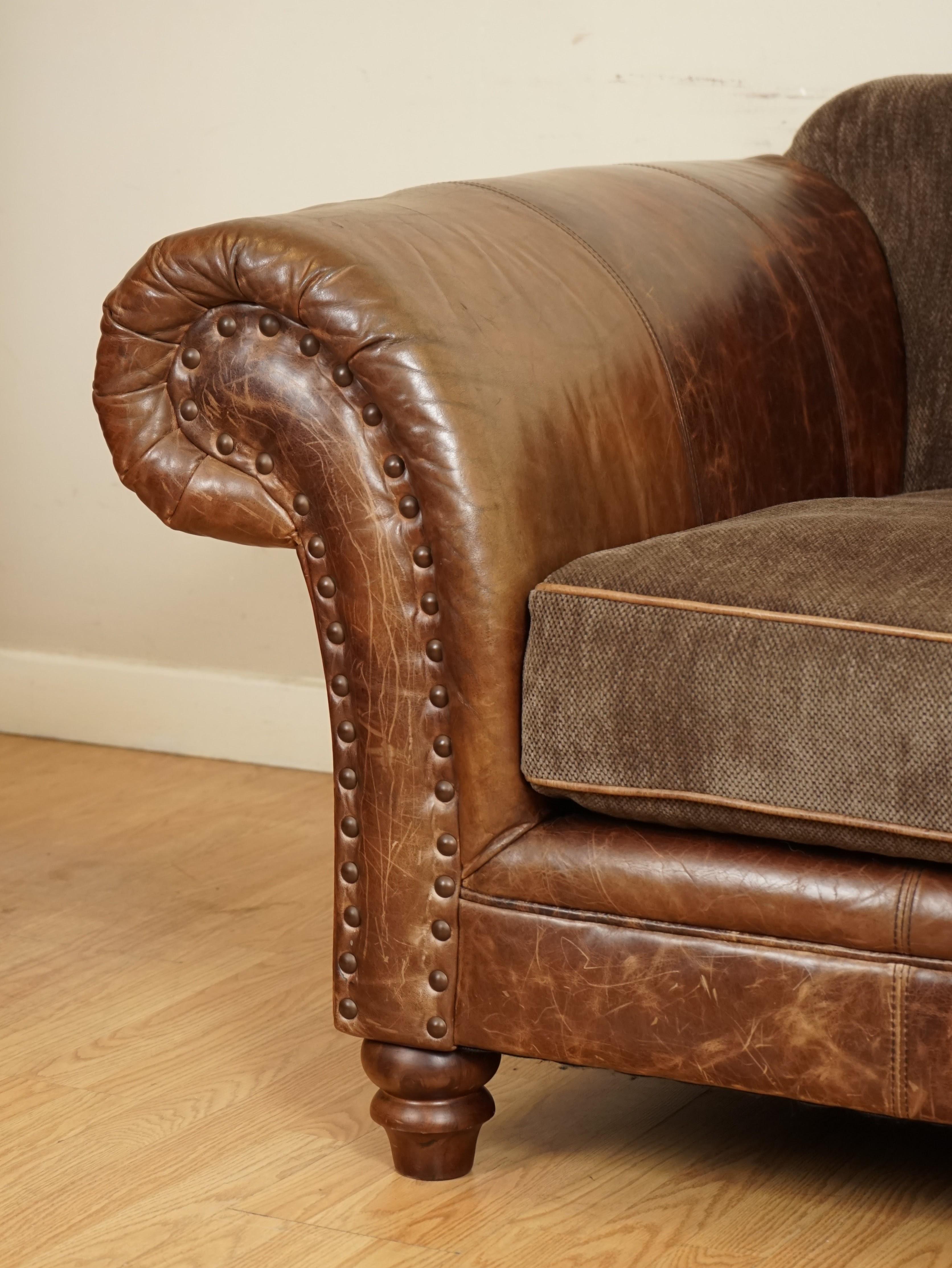 Hand-Crafted Alexander & James Distressed Chesterfield Two Seater Leather and Fabric Sofa