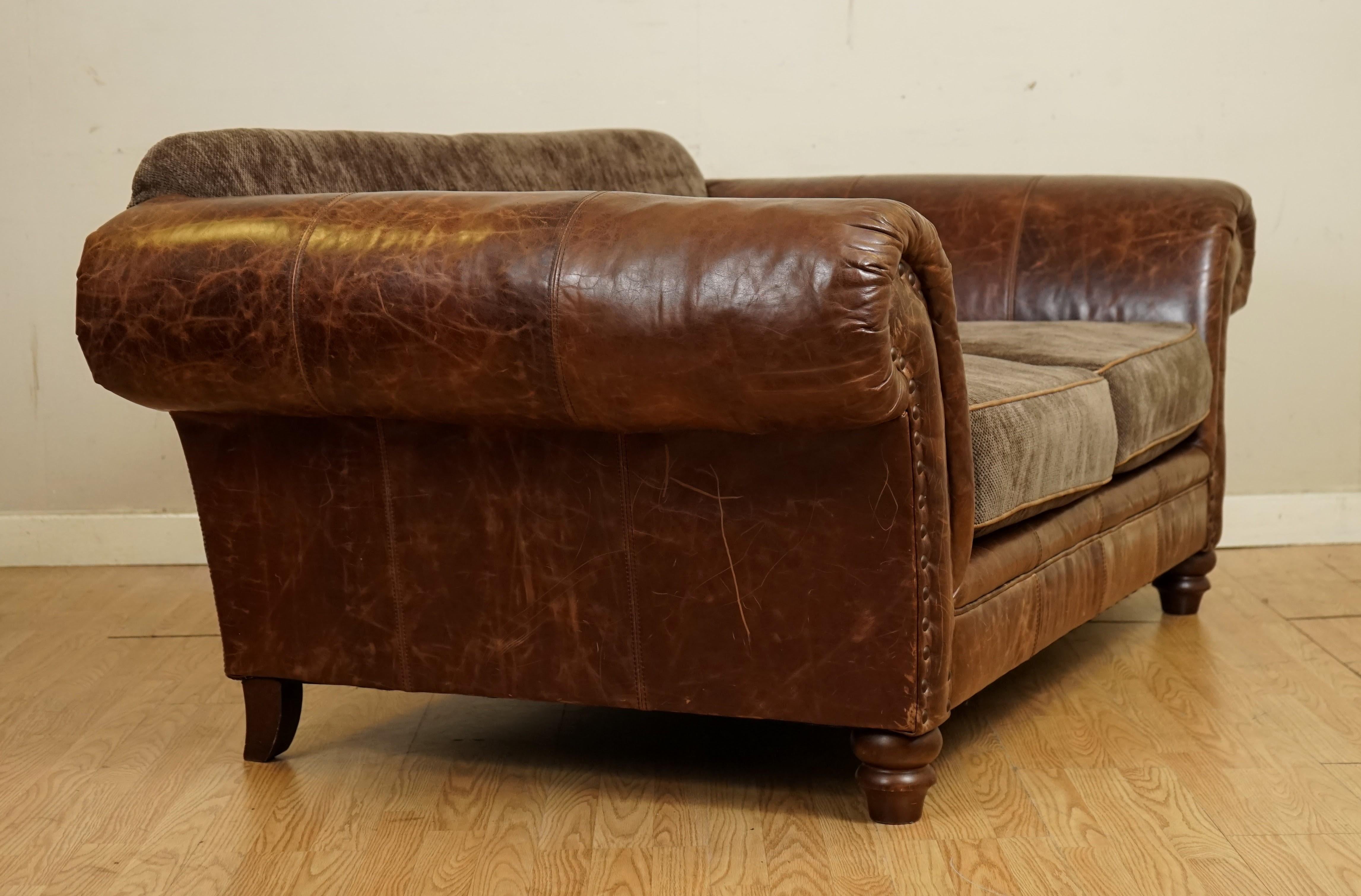 Alexander & James Distressed Chesterfield Two Seater Leather and Fabric Sofa 1