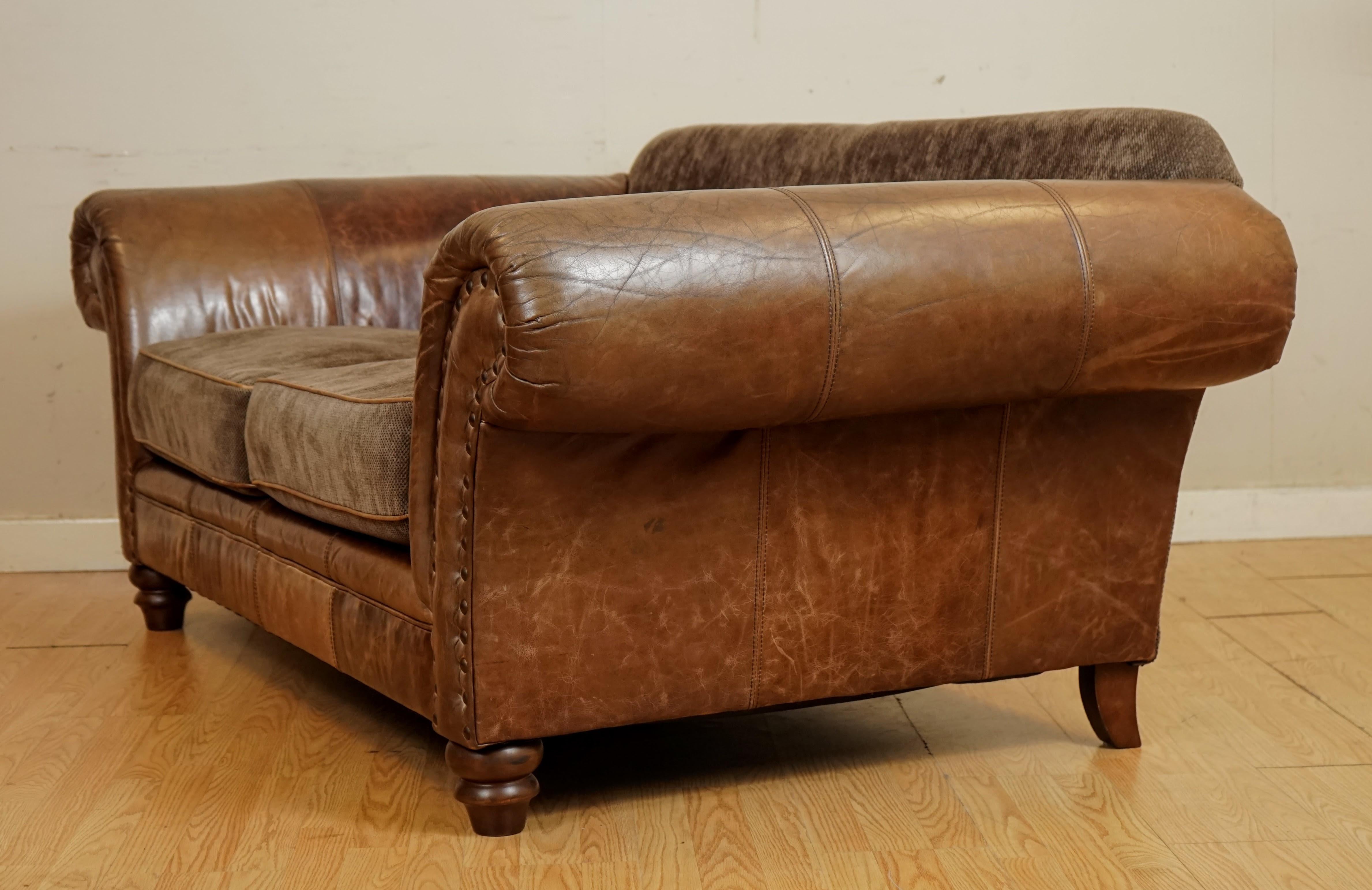 Alexander & James Distressed Chesterfield Two Seater Leather and Fabric Sofa 2