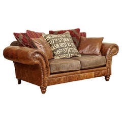 Alexander & James Distressed Chesterfield Two Seater Leather and Fabric Sofa