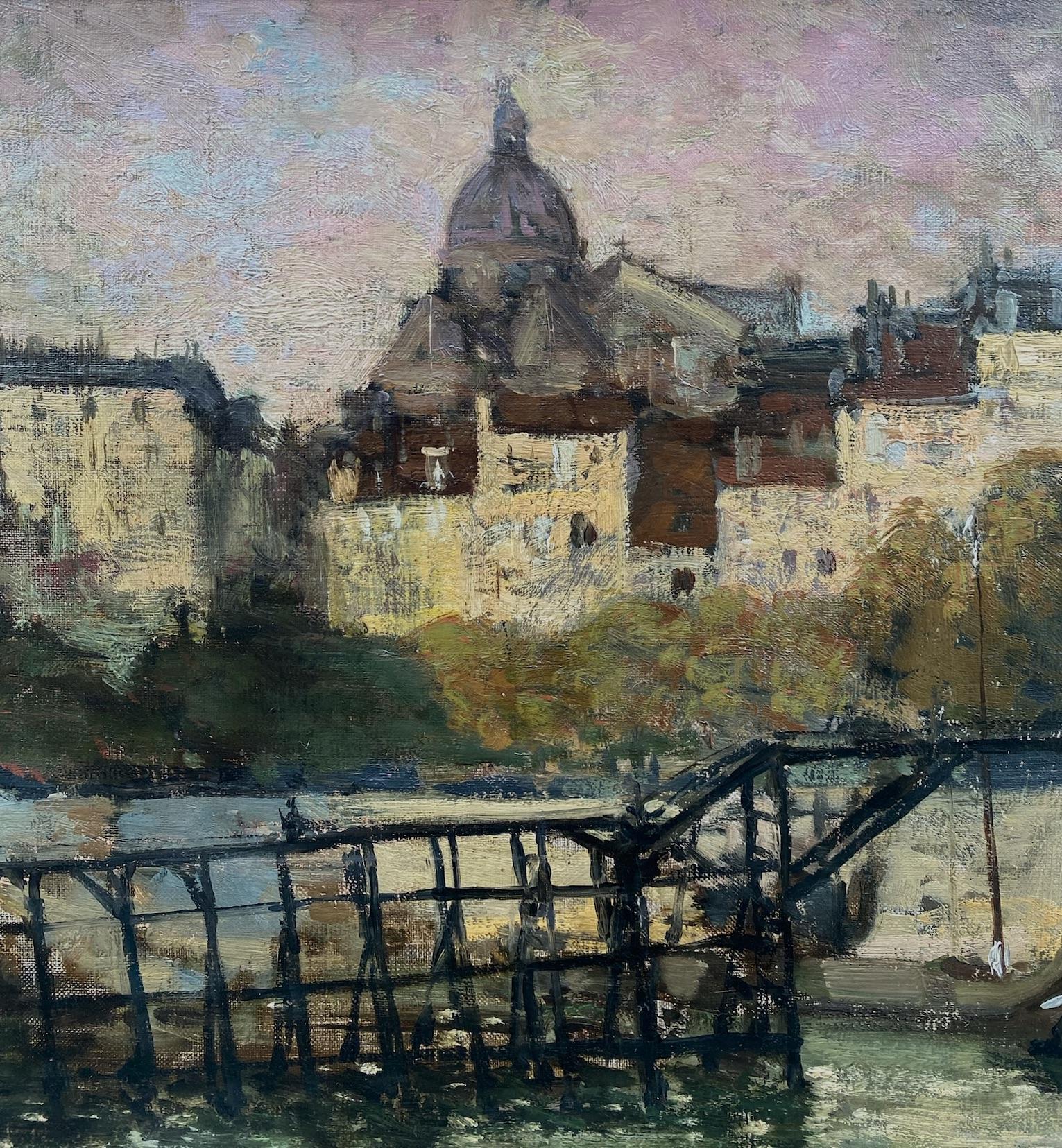Uno scozzese a Parigi, 1902 Cielo rosa sulla Senna Quadro impressionista - Landscape Painting Marrone di Alexander Jamieson