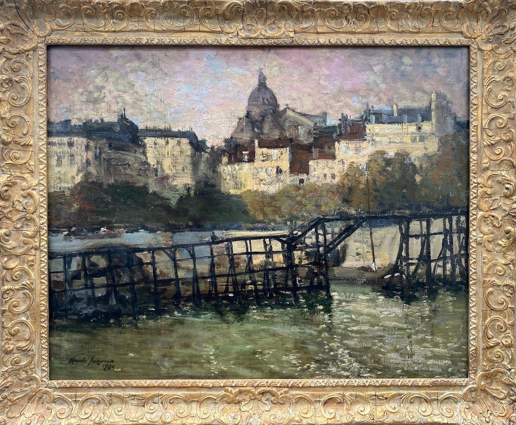 Landscape Painting di Alexander Jamieson - Uno scozzese a Parigi, 1902 Cielo rosa sulla Senna Quadro impressionista