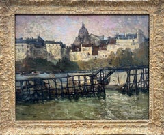 Un écossais à Paris, 1902, peinture impressionniste rose au-dessus de la Seine