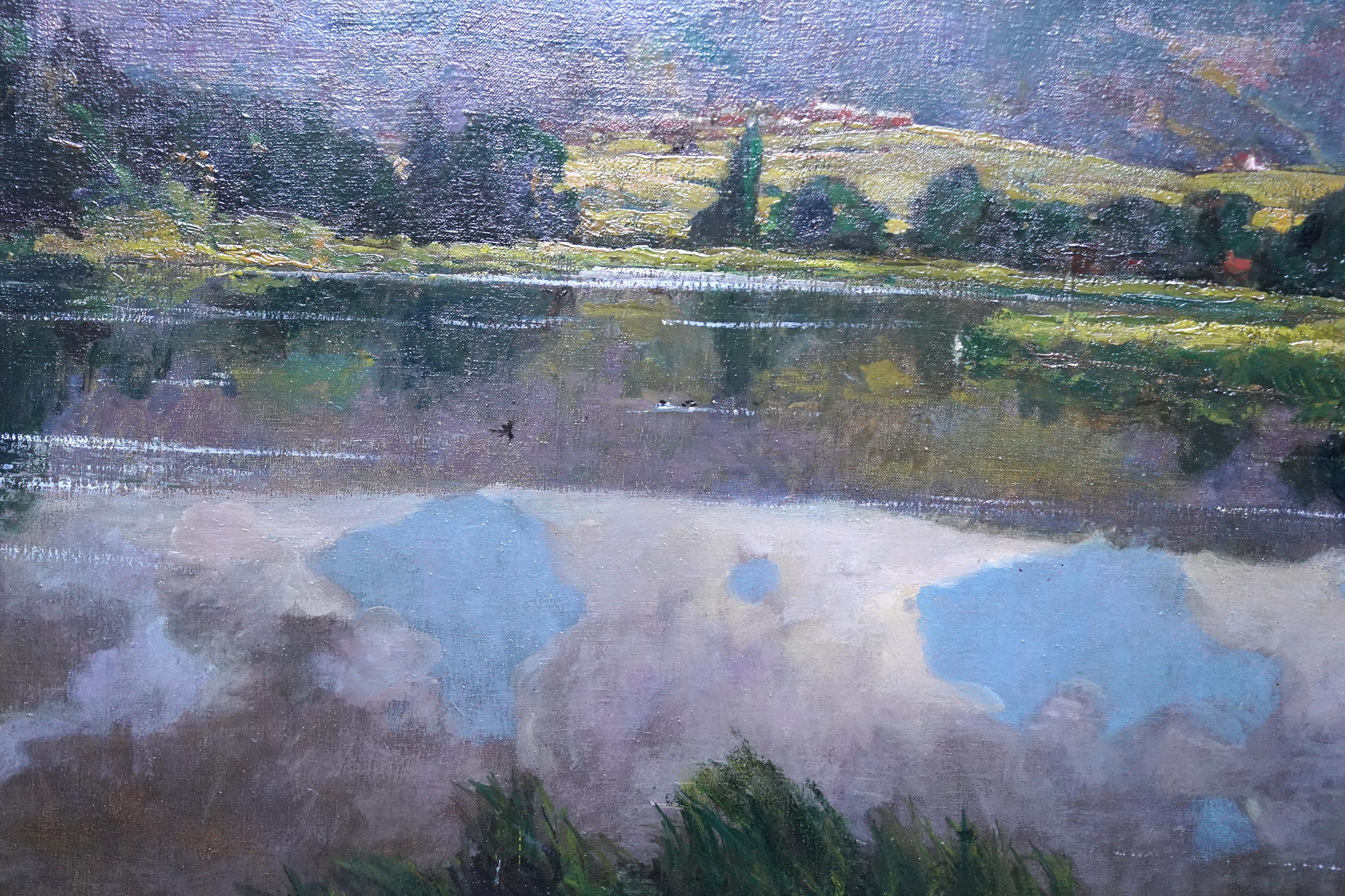 Evening on the Lake - Schottisches Ölgemälde einer impressionistischen Landschaft im Edwardianischen Stil im Angebot 5