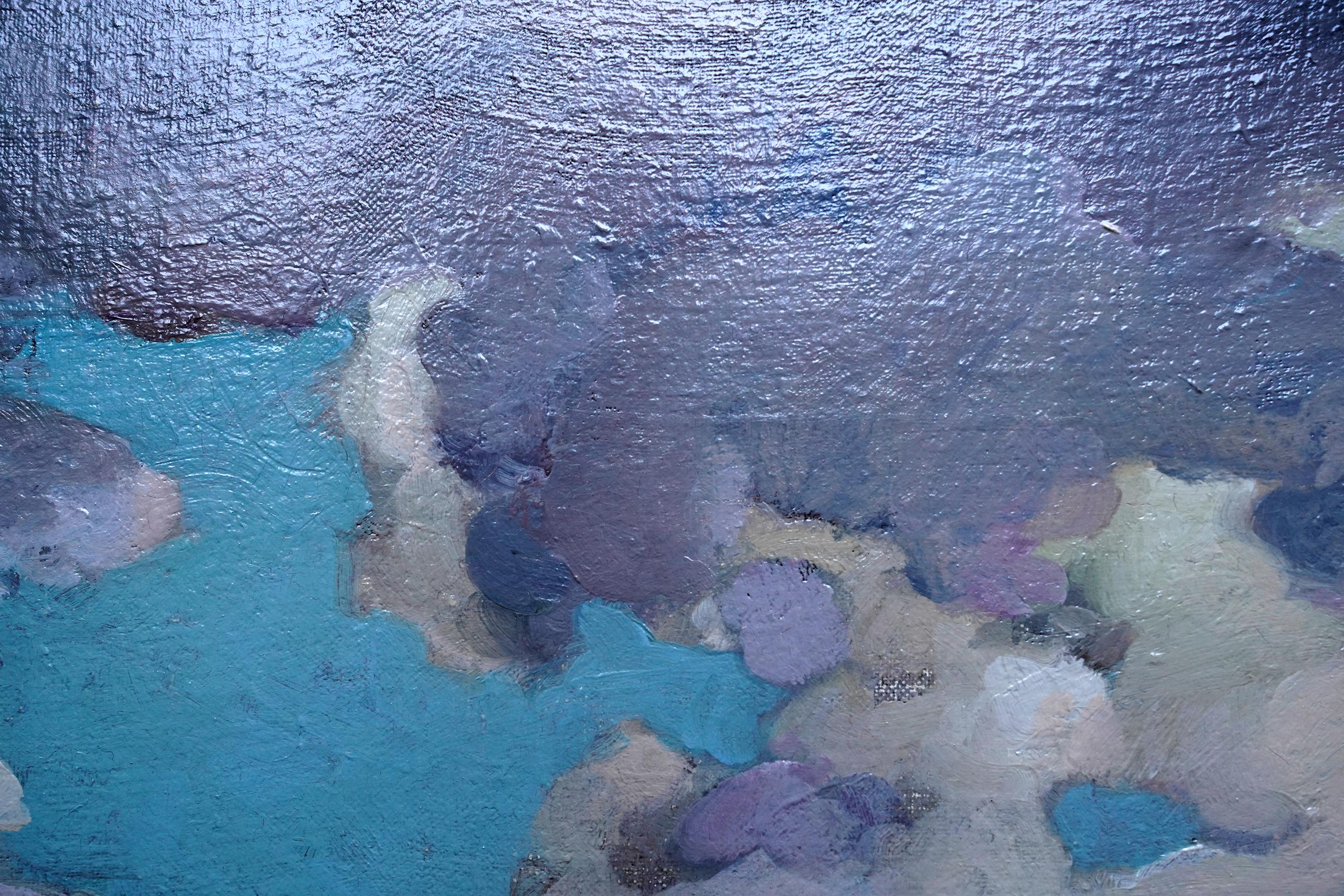 Evening on the Lake - Schottisches Ölgemälde einer impressionistischen Landschaft im Edwardianischen Stil im Angebot 7