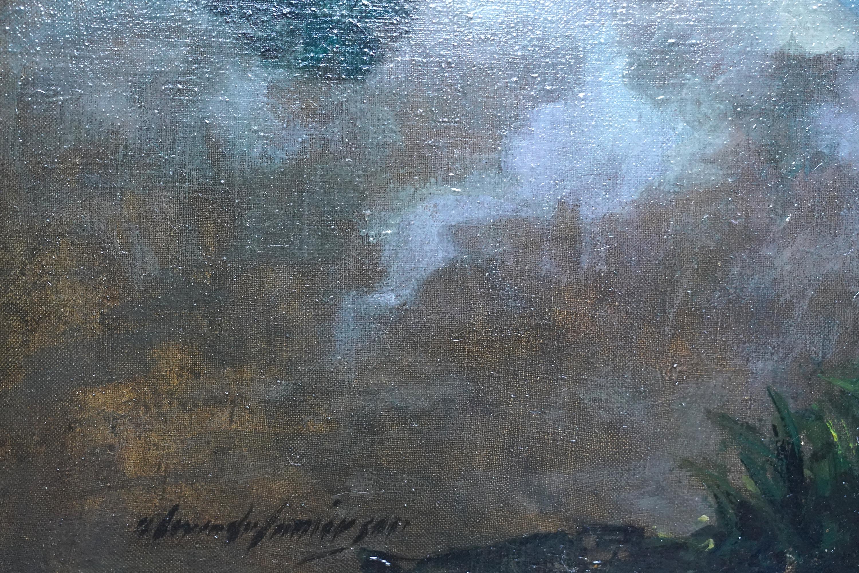 Evening on the Lake - Schottisches Ölgemälde einer impressionistischen Landschaft im Edwardianischen Stil im Angebot 9