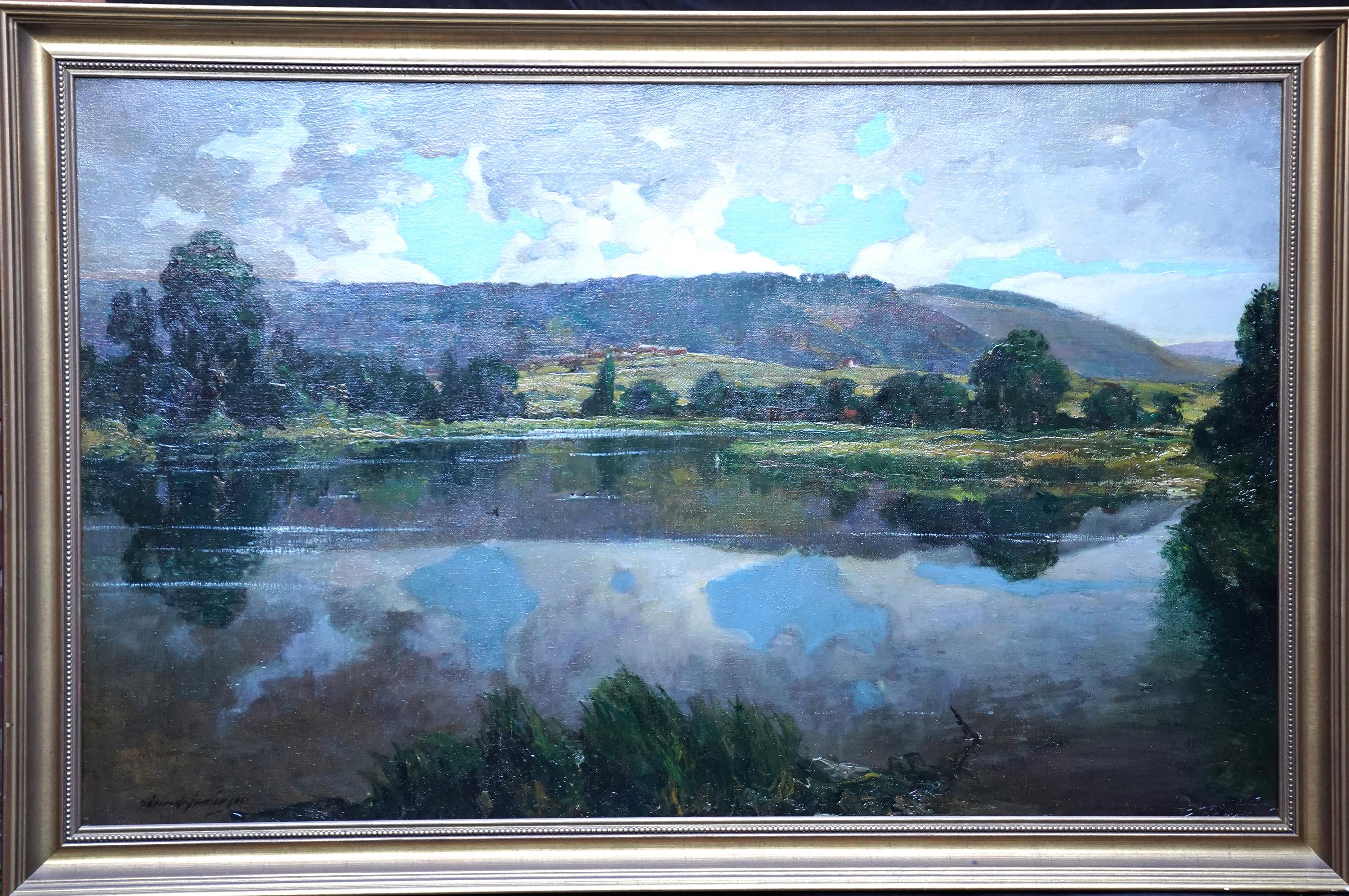 Evening on the Lake - Schottisches Ölgemälde einer impressionistischen Landschaft im Edwardianischen Stil im Angebot 12