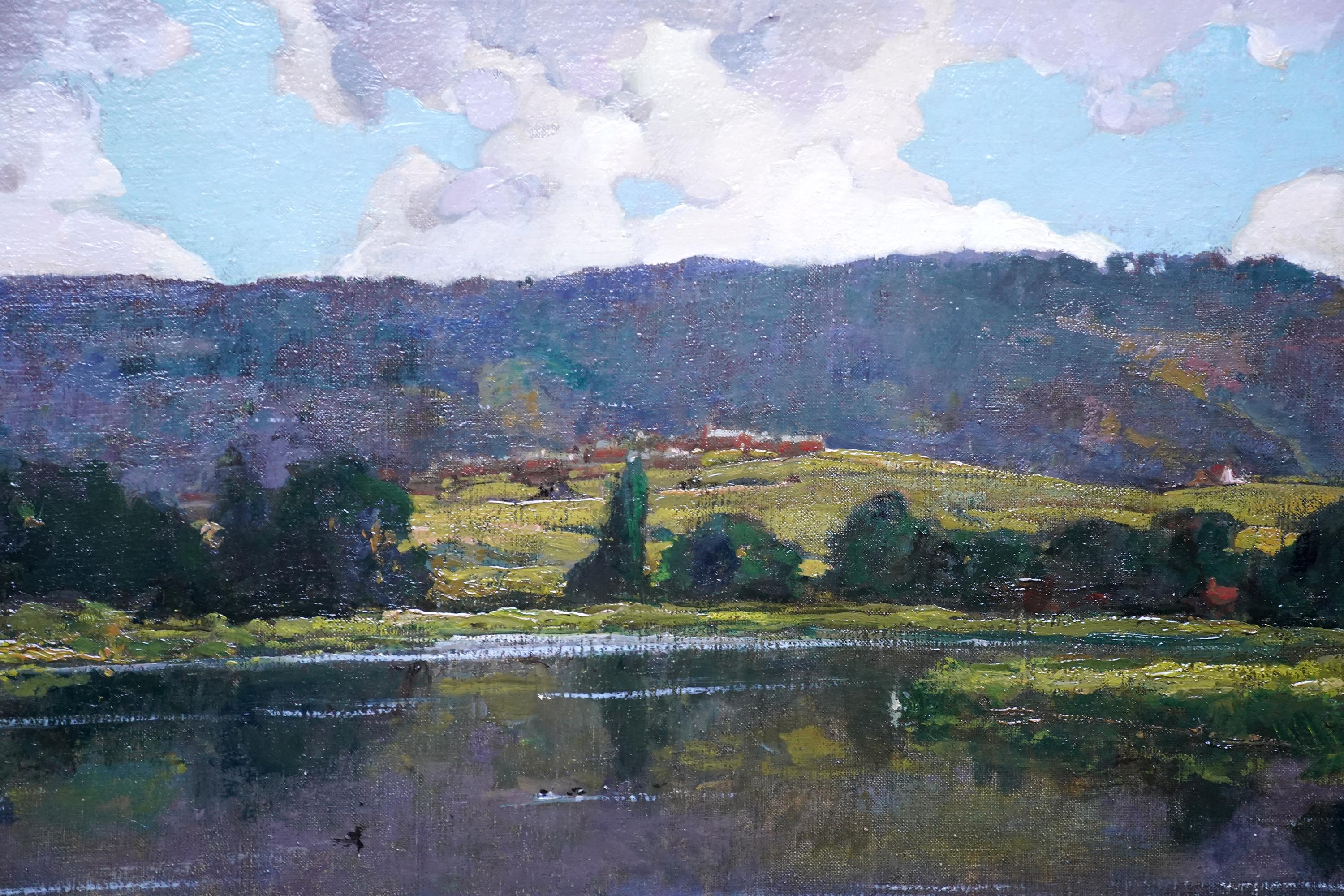 Evening on the Lake - Schottisches Ölgemälde einer impressionistischen Landschaft im Edwardianischen Stil im Angebot 1