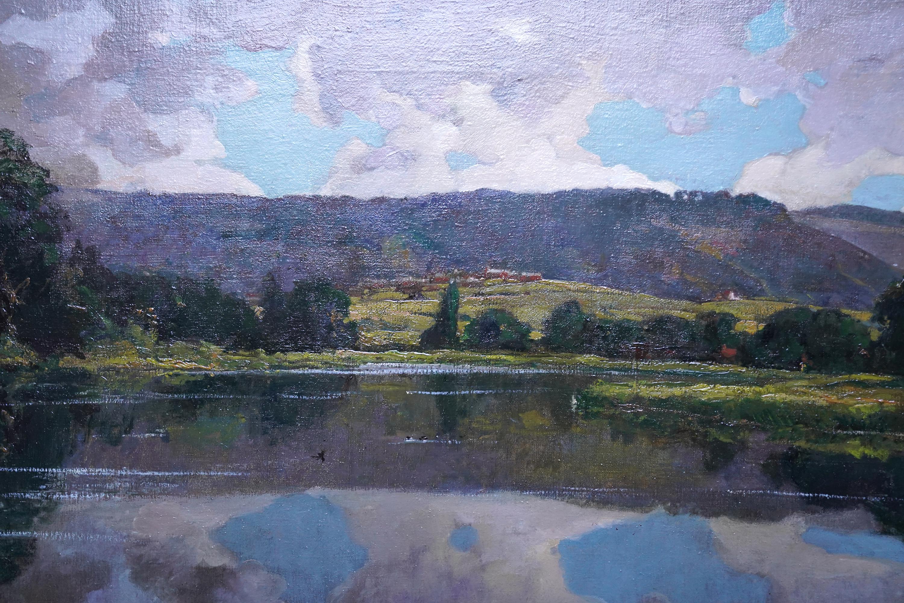 Evening on the Lake - Schottisches Ölgemälde einer impressionistischen Landschaft im Edwardianischen Stil im Angebot 3