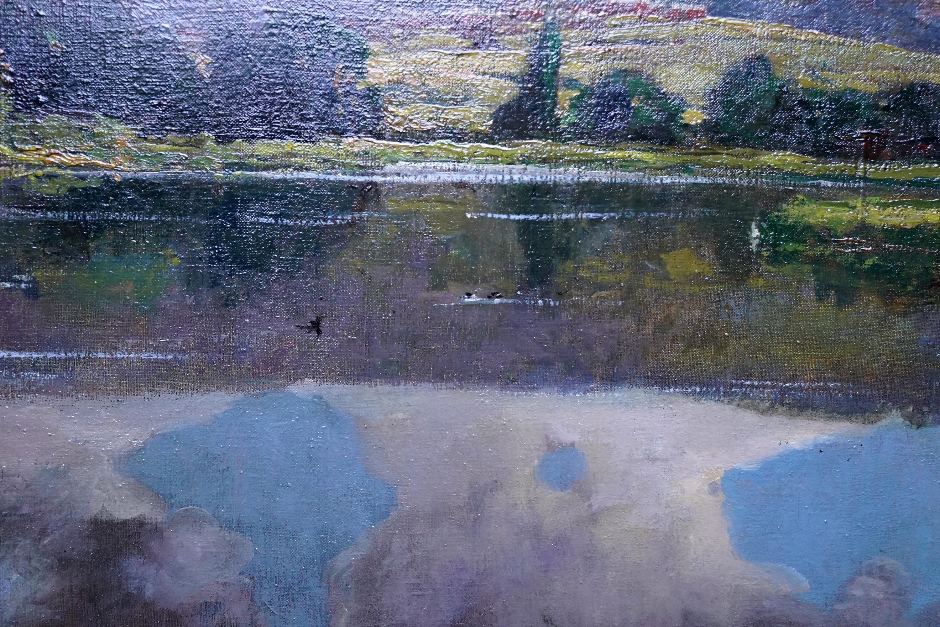 Evening on the Lake - Schottisches Ölgemälde einer impressionistischen Landschaft im Edwardianischen Stil im Angebot 4