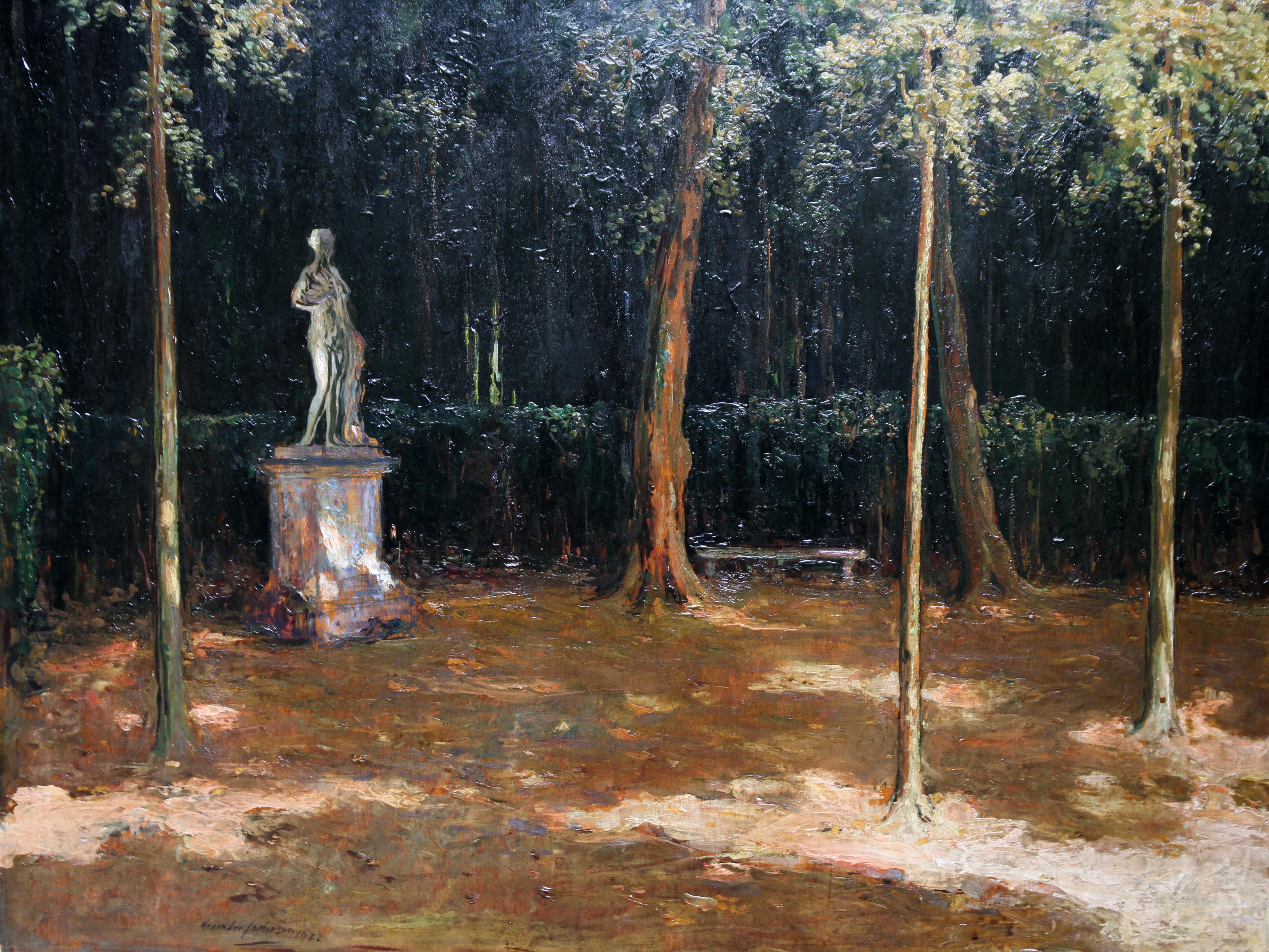 Garden Landscape - Scottish Impressionist oil painting statue Versailles France For Sale 9