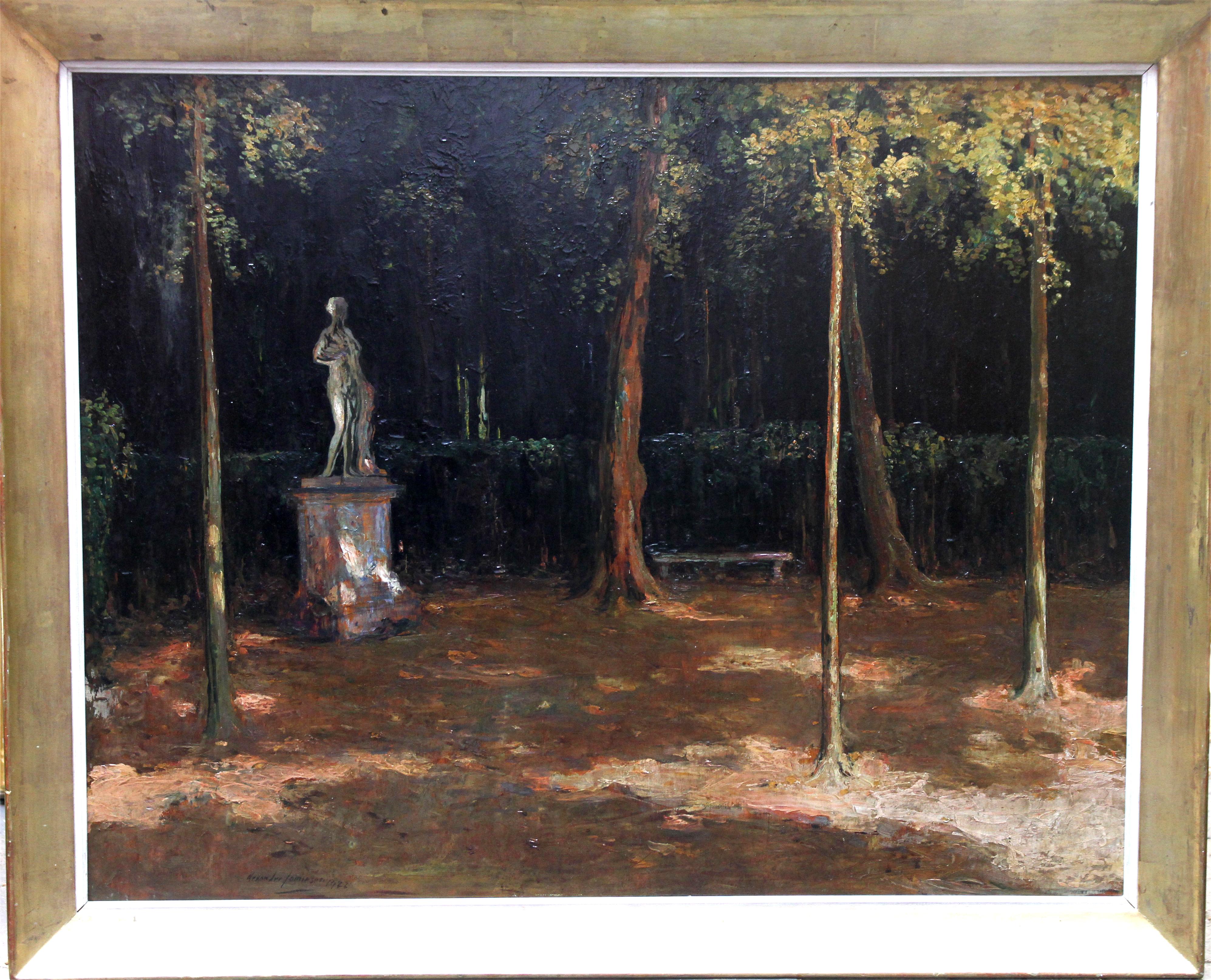 Alexander Jamieson Landscape Painting - Garden Landscape - Scottish Impressionist oil painting statue Versailles France
