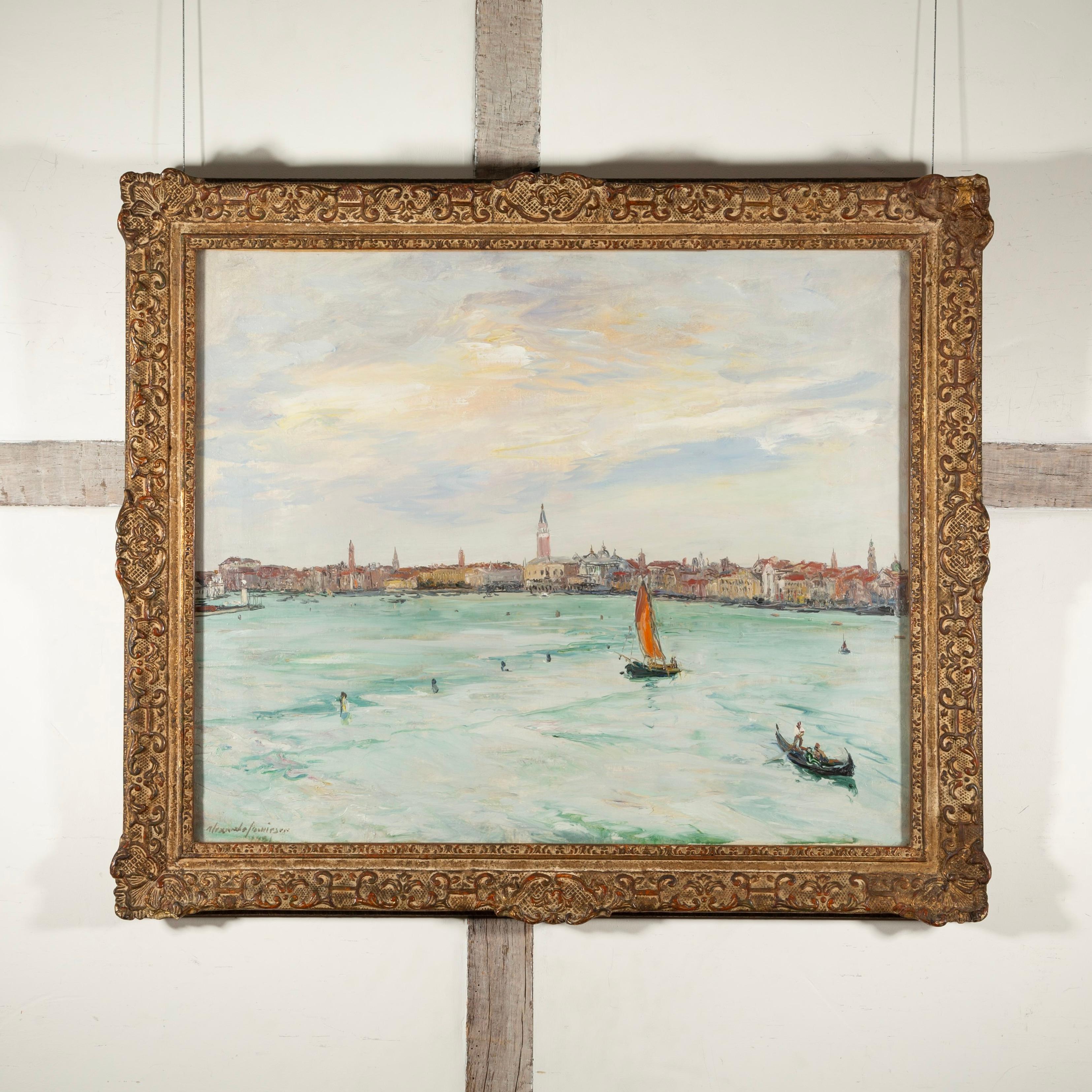 Venezia dal ponte della S.S. Orfod, 1931 - Pittura ad olio con paesaggio urbano e barche - Painting di Alexander Jamieson