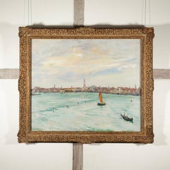 Venice from the Deck of the S.S. Orfod, 1931 - Cityscape Oil Painting with Boats