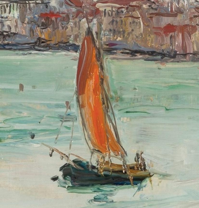 Venezia dal ponte della S.S. Orfod, 1931
olio su tela
64 x 77 cm
25 1/4 x 30 1/4 di pollice
firmato e datato

Alexander Jamieson (1873-1937) è stato un pittore scozzese famoso per i suoi paesaggi impressionistici e le scene di Townes. Nato il 23