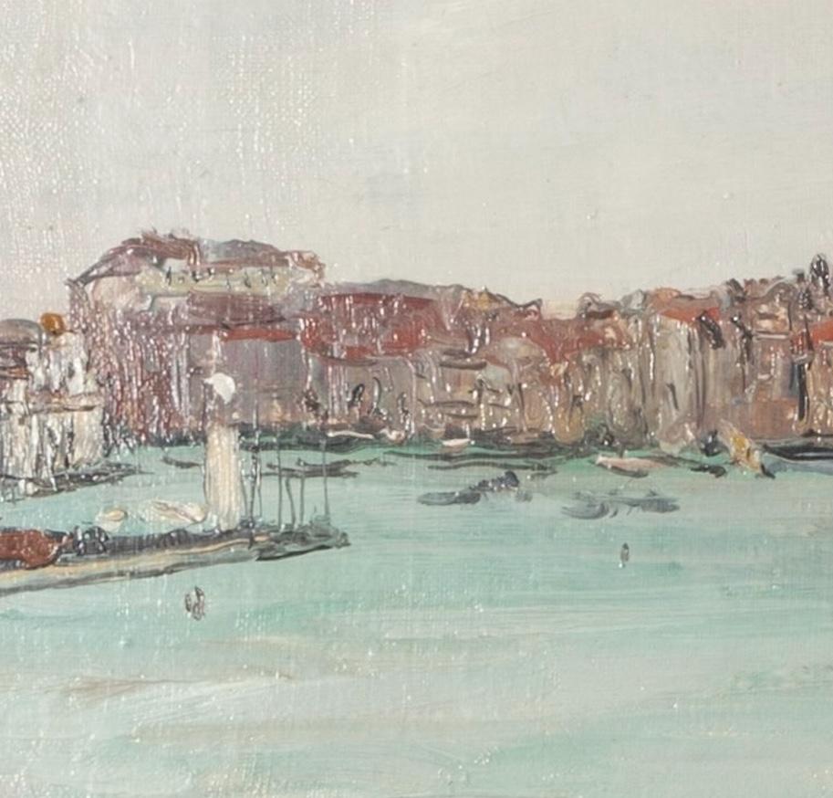 Venezia dal ponte della S.S. Orfod, 1931 - Pittura ad olio con paesaggio urbano e barche in vendita 3