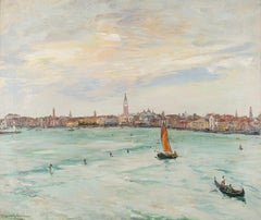 Venice from the Deck of the S.S. Orfod, 1931 - Cityscape Oil Painting with Boats