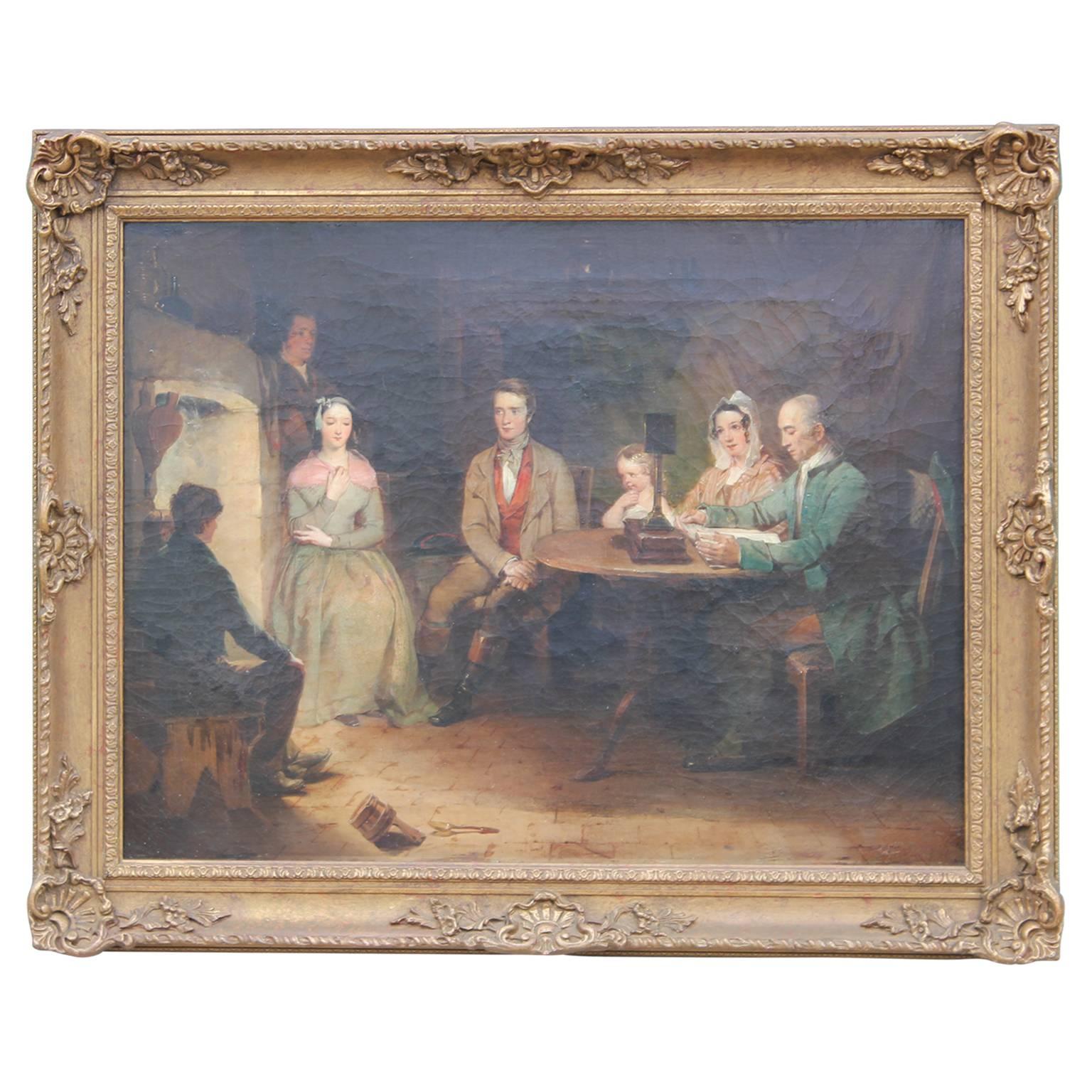 Unknown Interior Painting - 19th Century Oil on Canvas Tavern Scene